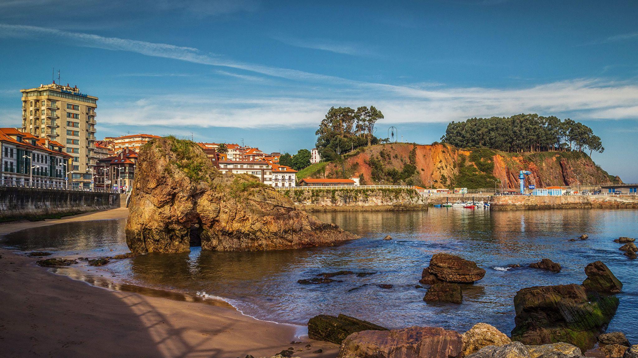 Wallpapers Spain Candas Asturias Crag Coast Stones Cities