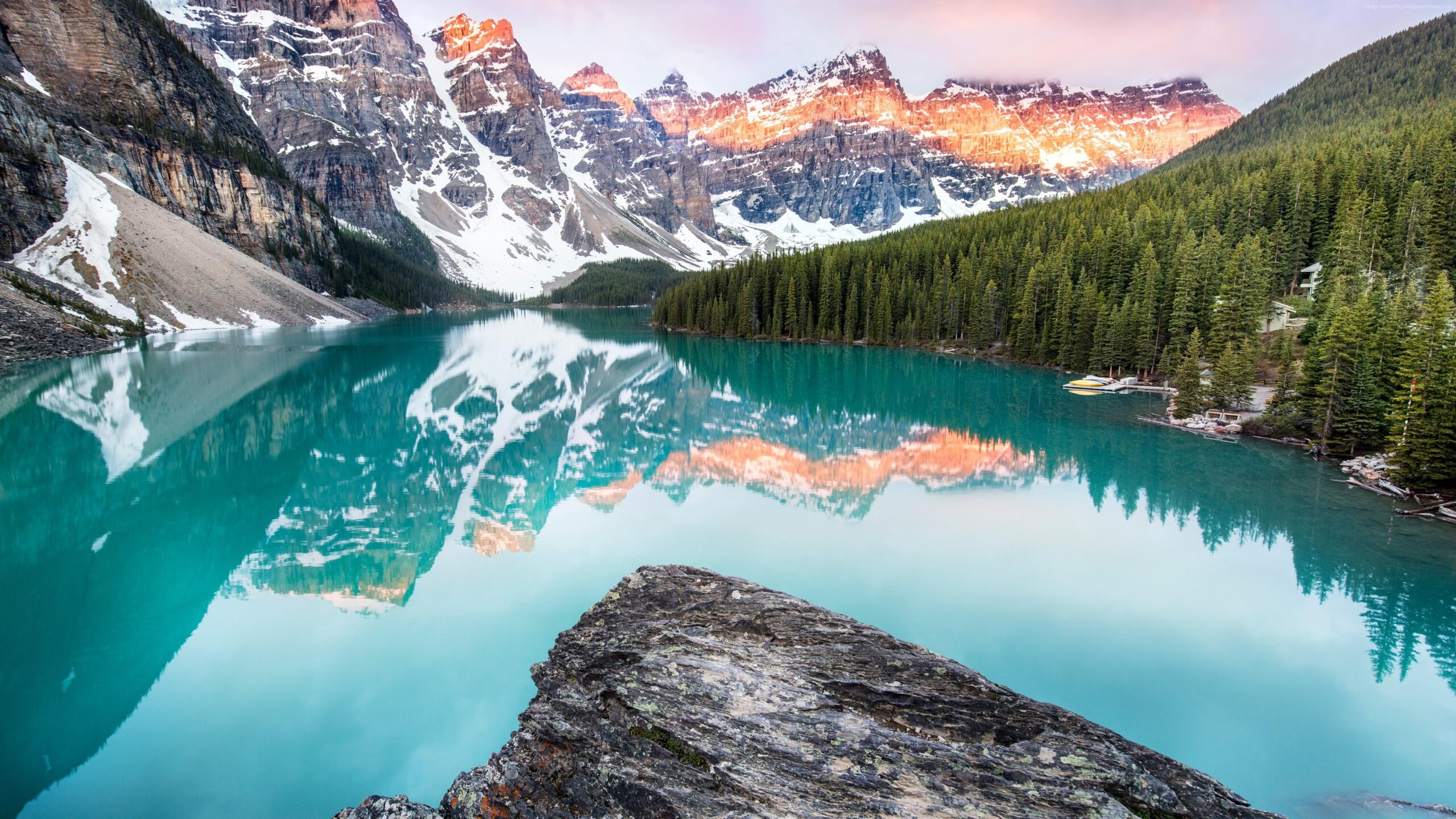 Wallpapers Moraine Lake 4K, Banff, Canada, forest, mountains