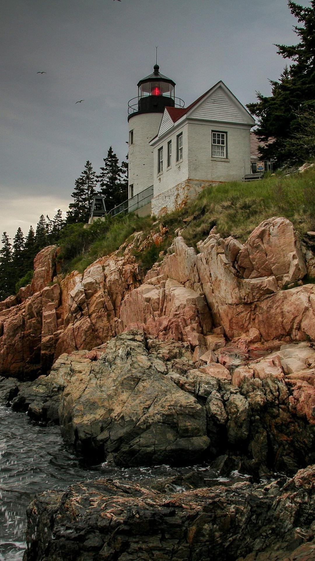 Landscapes trees maine rocks usa lighthouses sea wallpapers