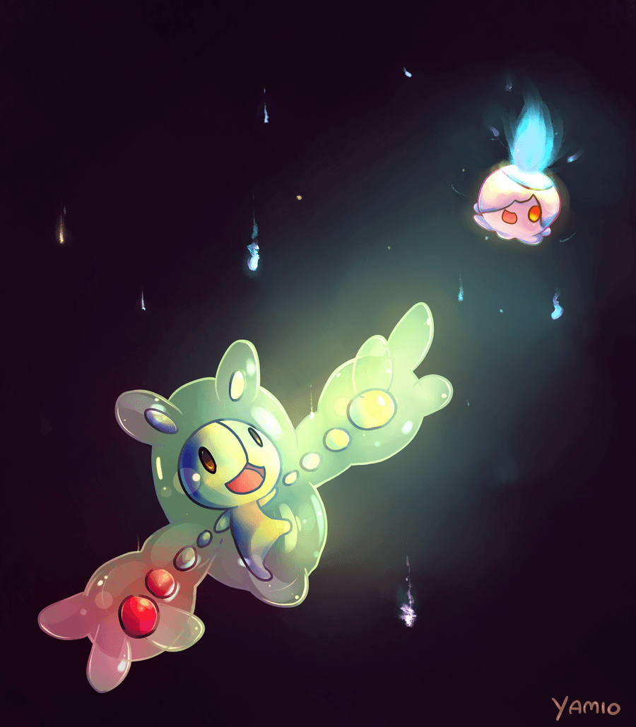 Reuniclus and Litwick by Yamio