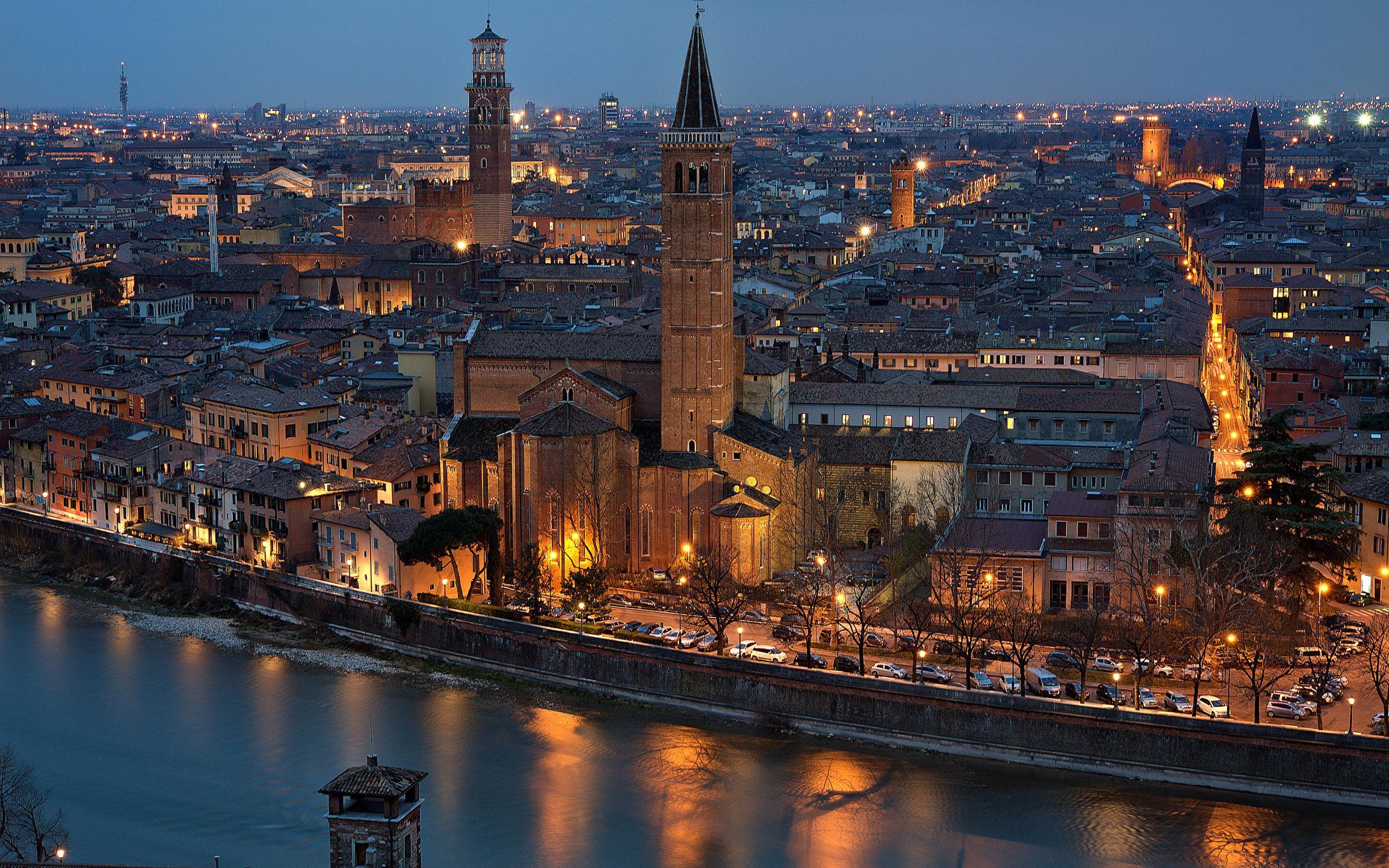 Wallpapers Verona Italy Rivers night time Cities Houses