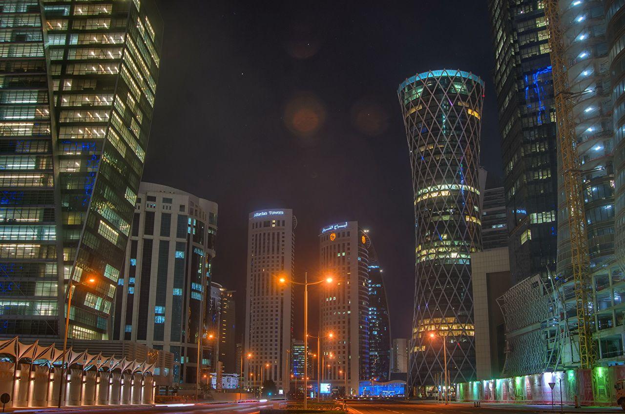 Picture Doha Qatar Street Night Skyscrapers Cities Houses