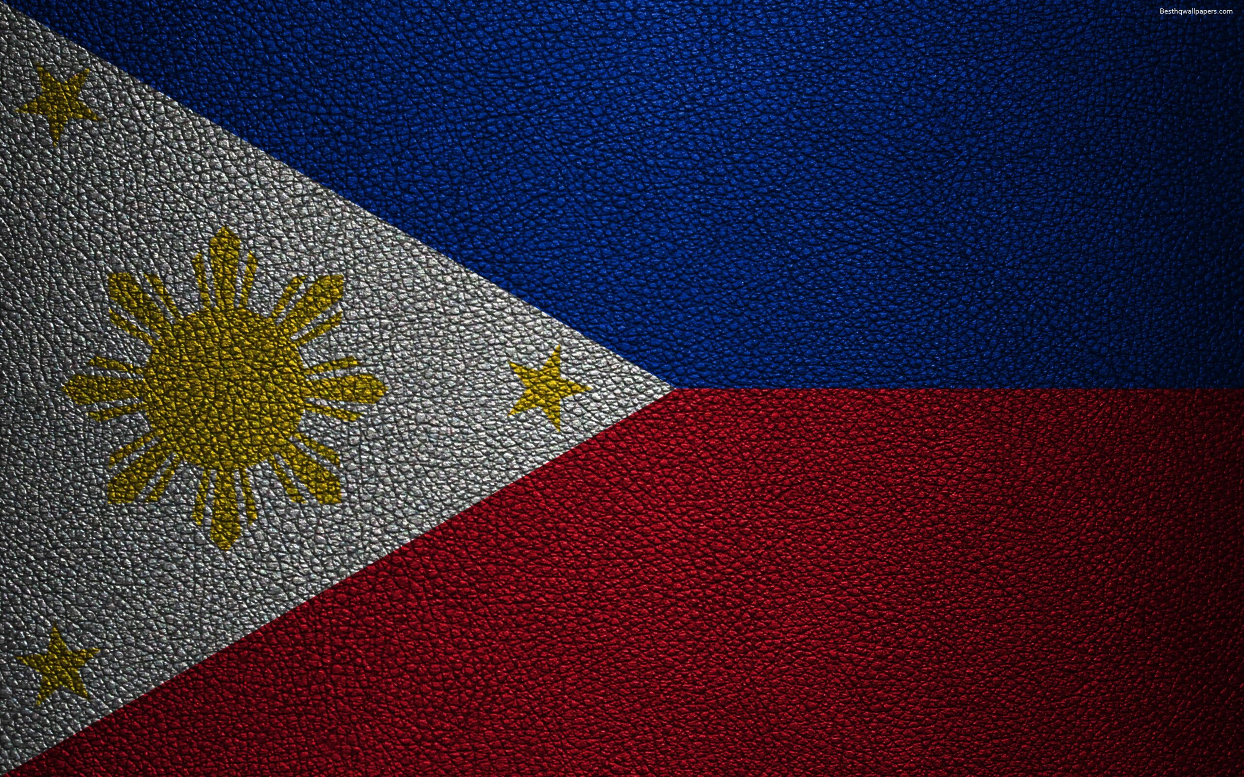 Download wallpapers Flag of the Philippines, 4K, leather texture