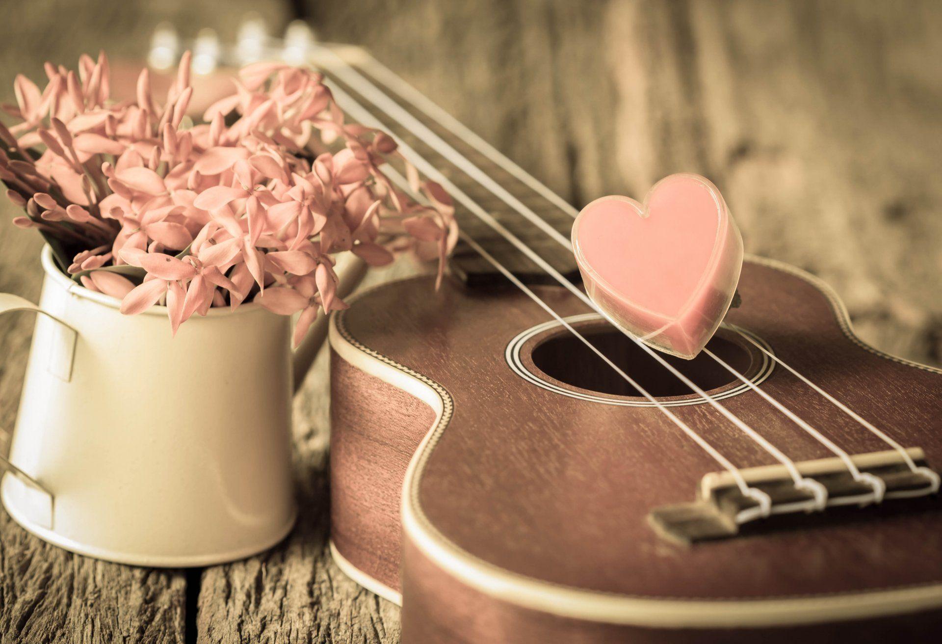 vintage love heart romantic heart ukulele flower HD wallpapers