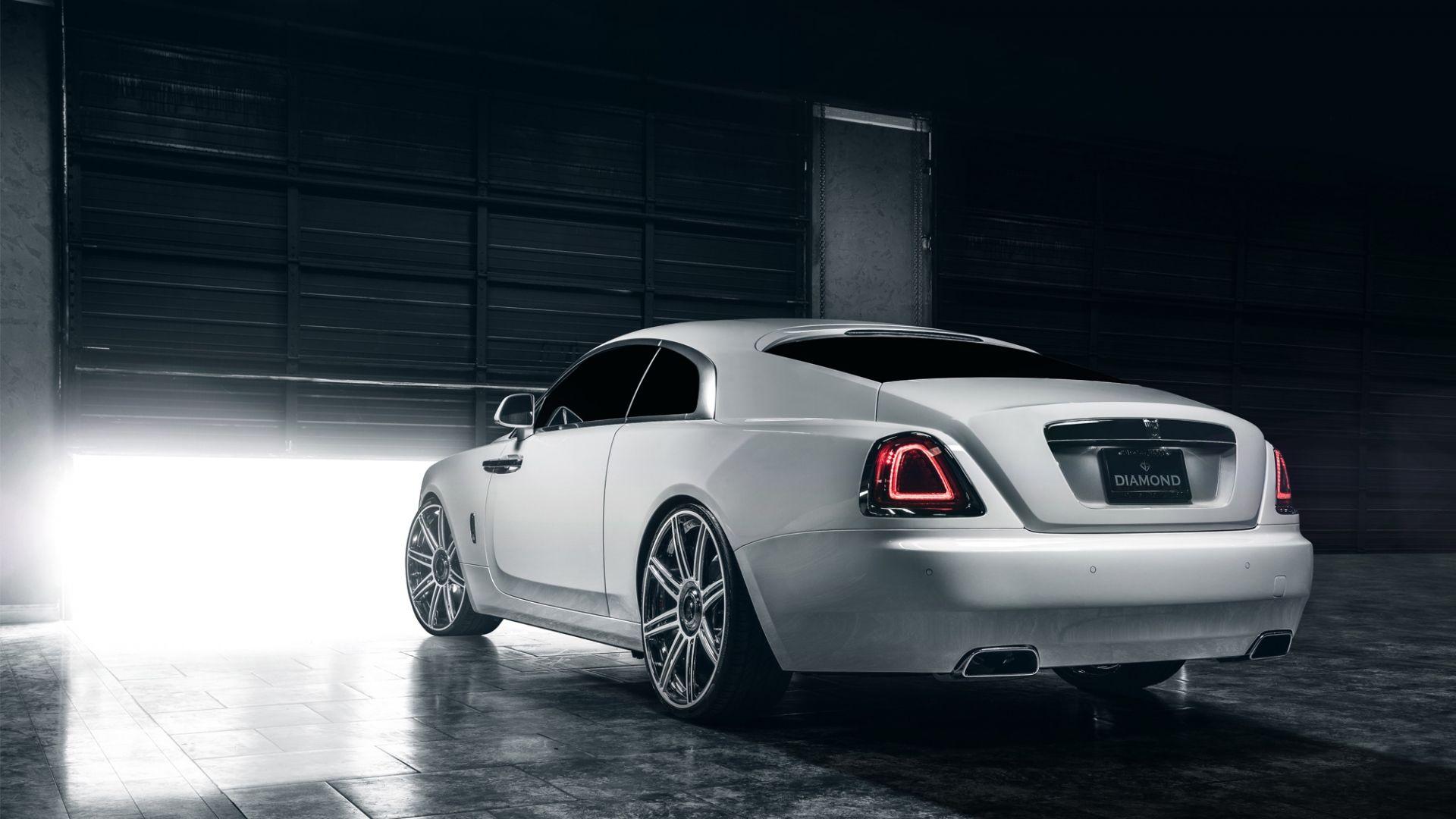 Download Wallpapers Rolls royce, Wraith, White, Rear view