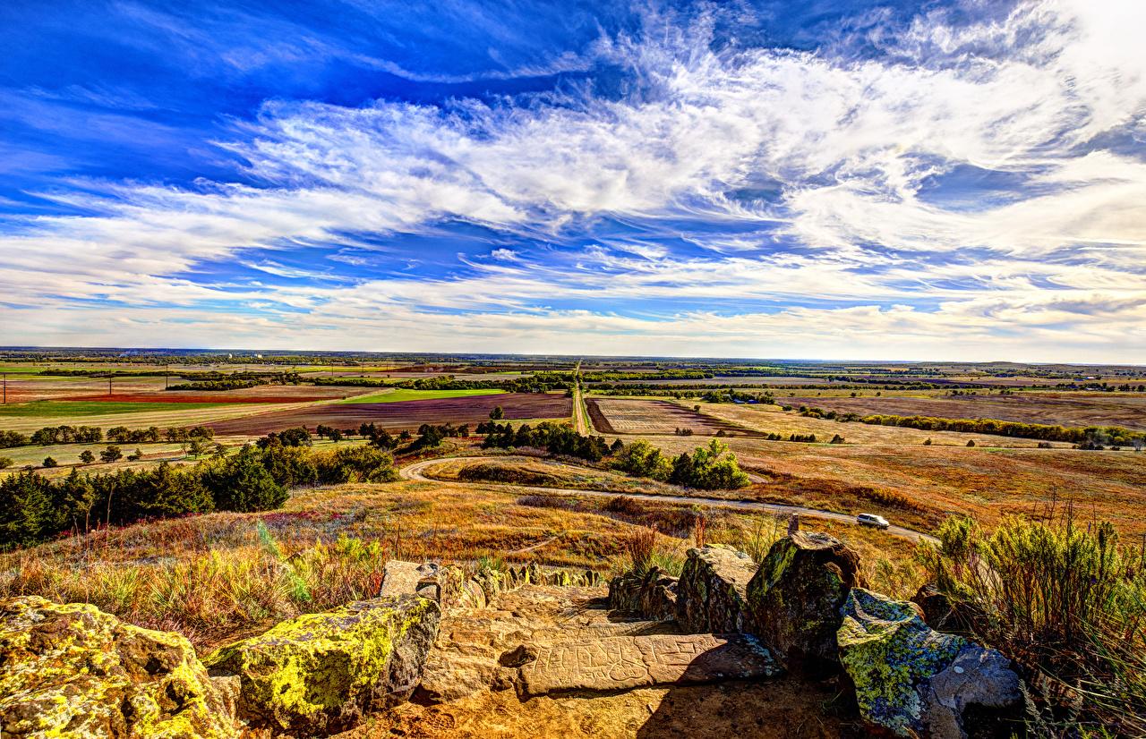 Wallpapers USA Kansas Nature Sky Fields Stones Clouds