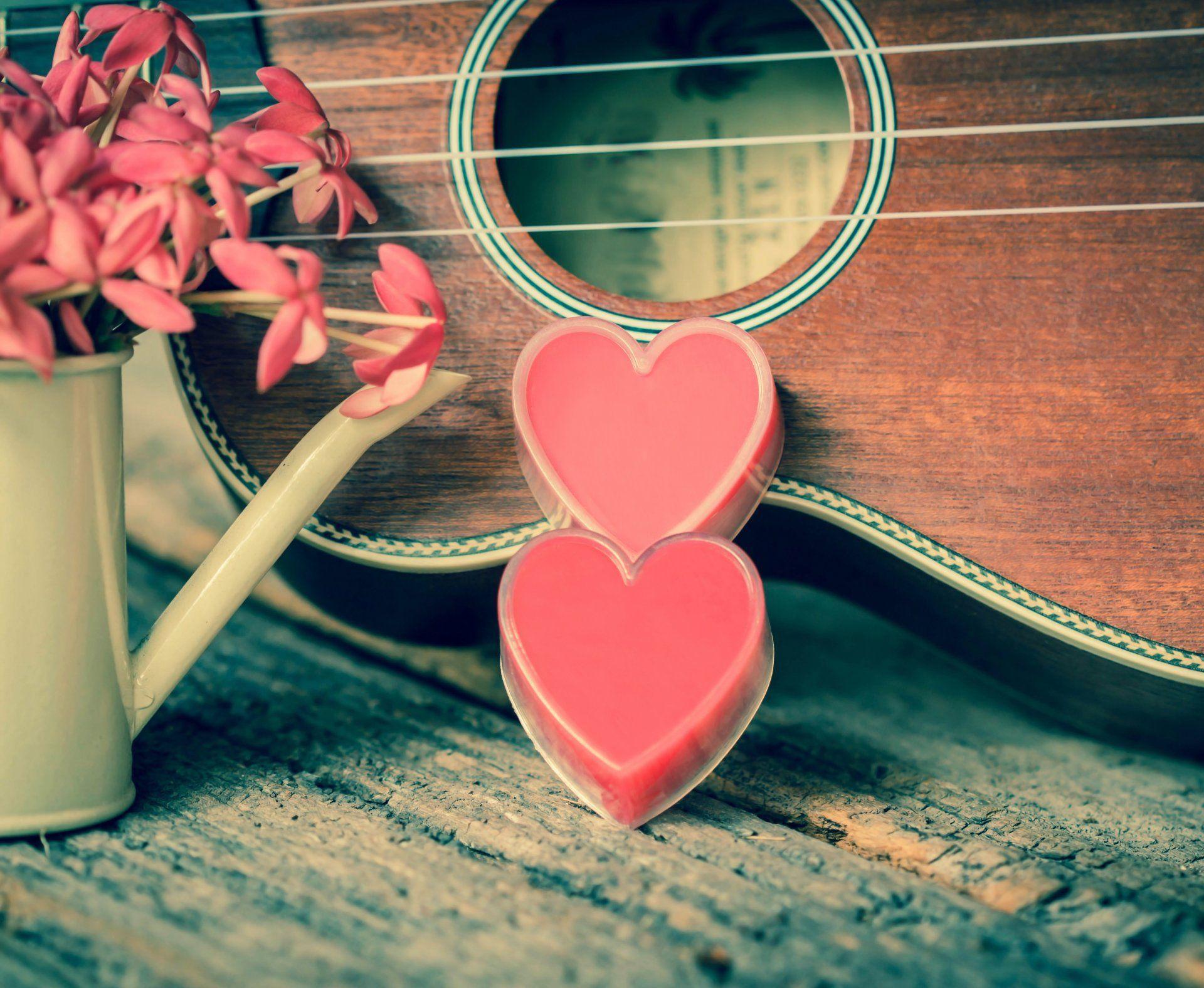 vintage love heart romantic heart ukulele flower HD wallpapers