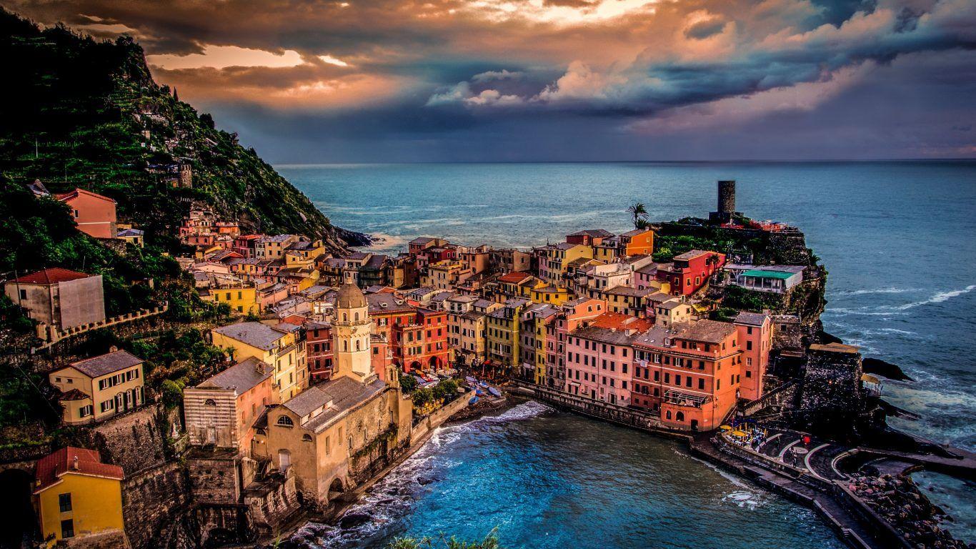 Houses: Vernazza Italy Mediterranean Amalfi Coast Clouds Water Sea