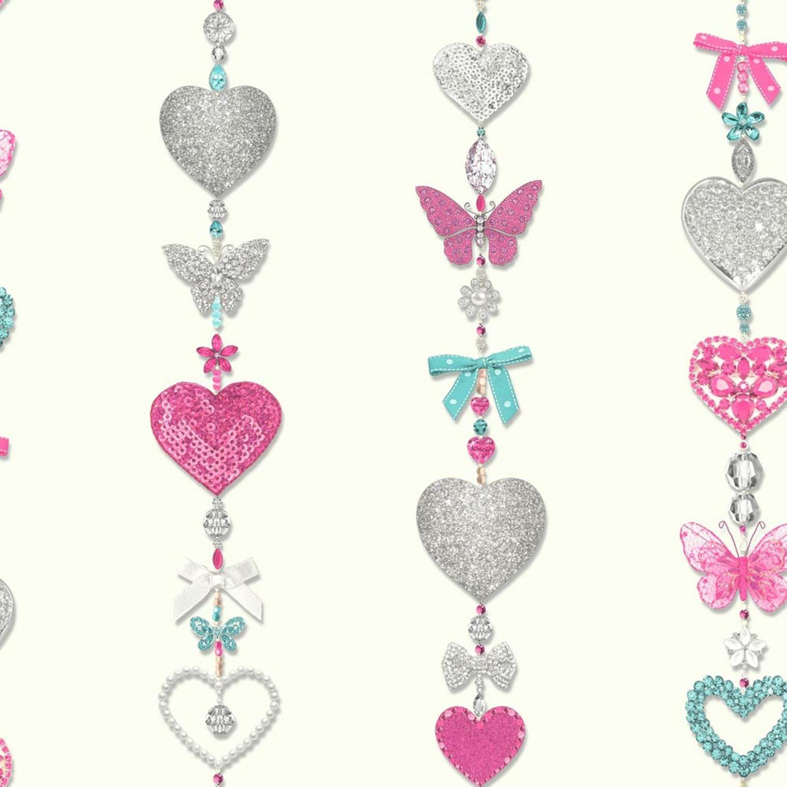 TIFFANY HEARTS STRIPE GLITTER WALLPAPER ROLLS