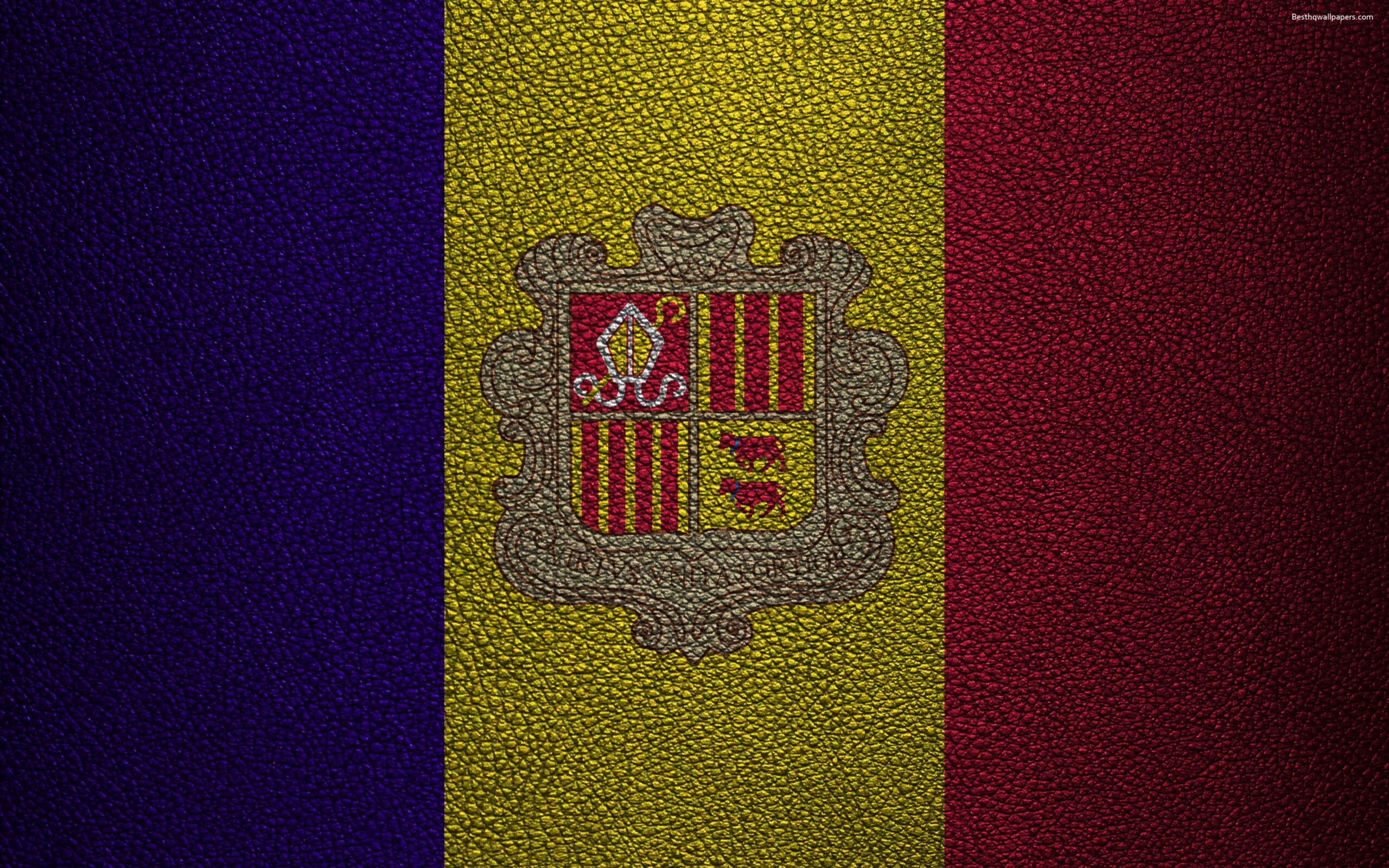 Download wallpapers Flag of Andorra, 4K, leather texture, Andorran