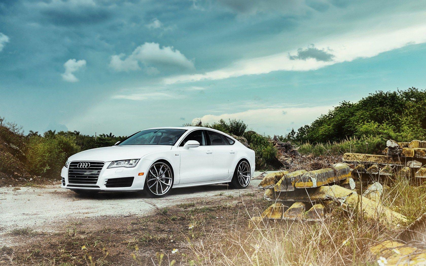 audi a7 white road nature