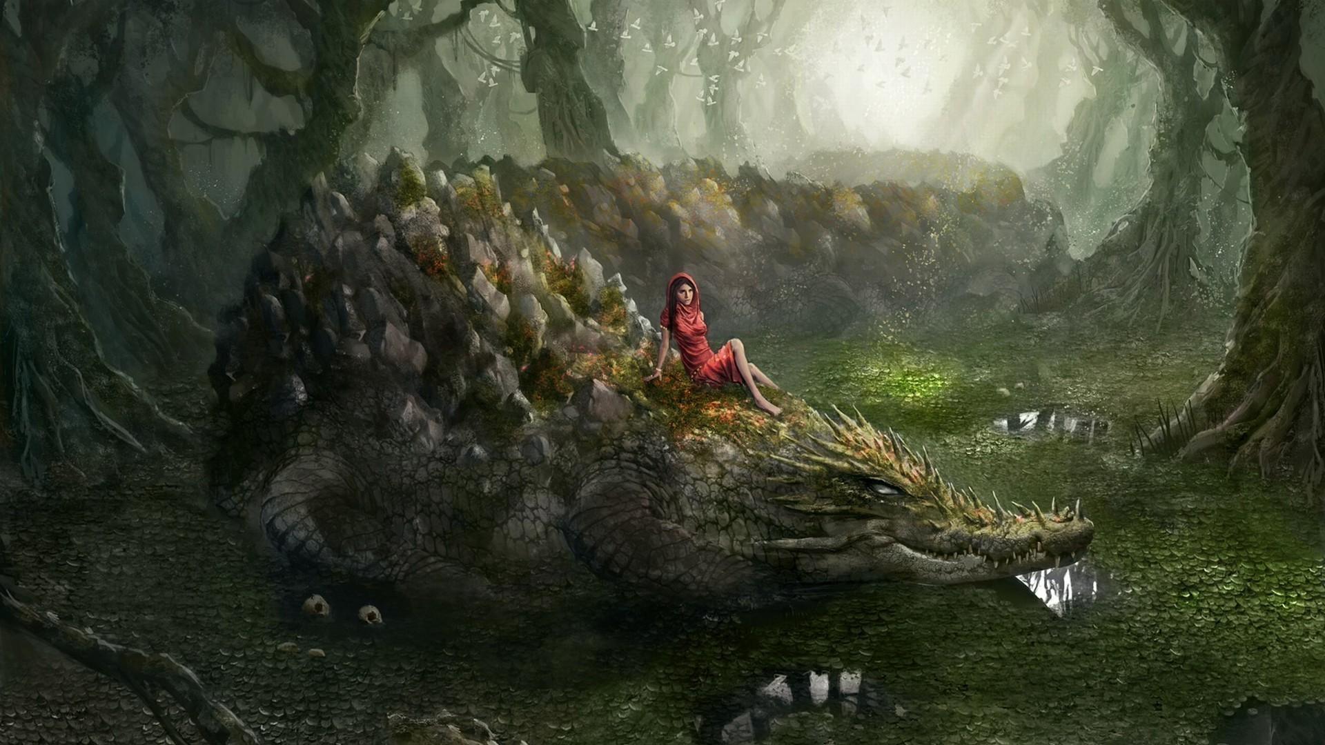 The girl on the crocodile. Android wallpapers for free