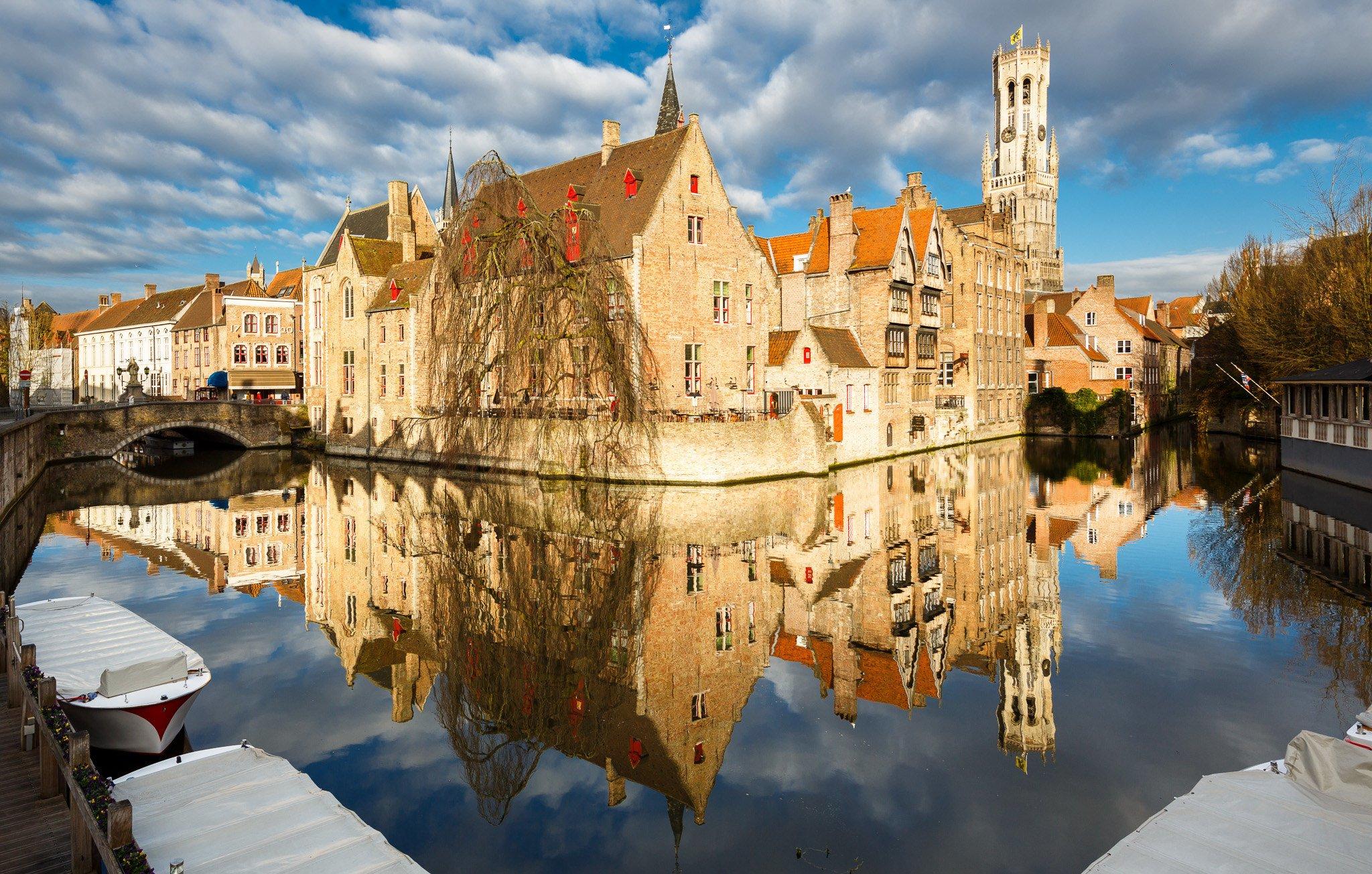 Houses Belgium Canal Bruges Cities wallpapers