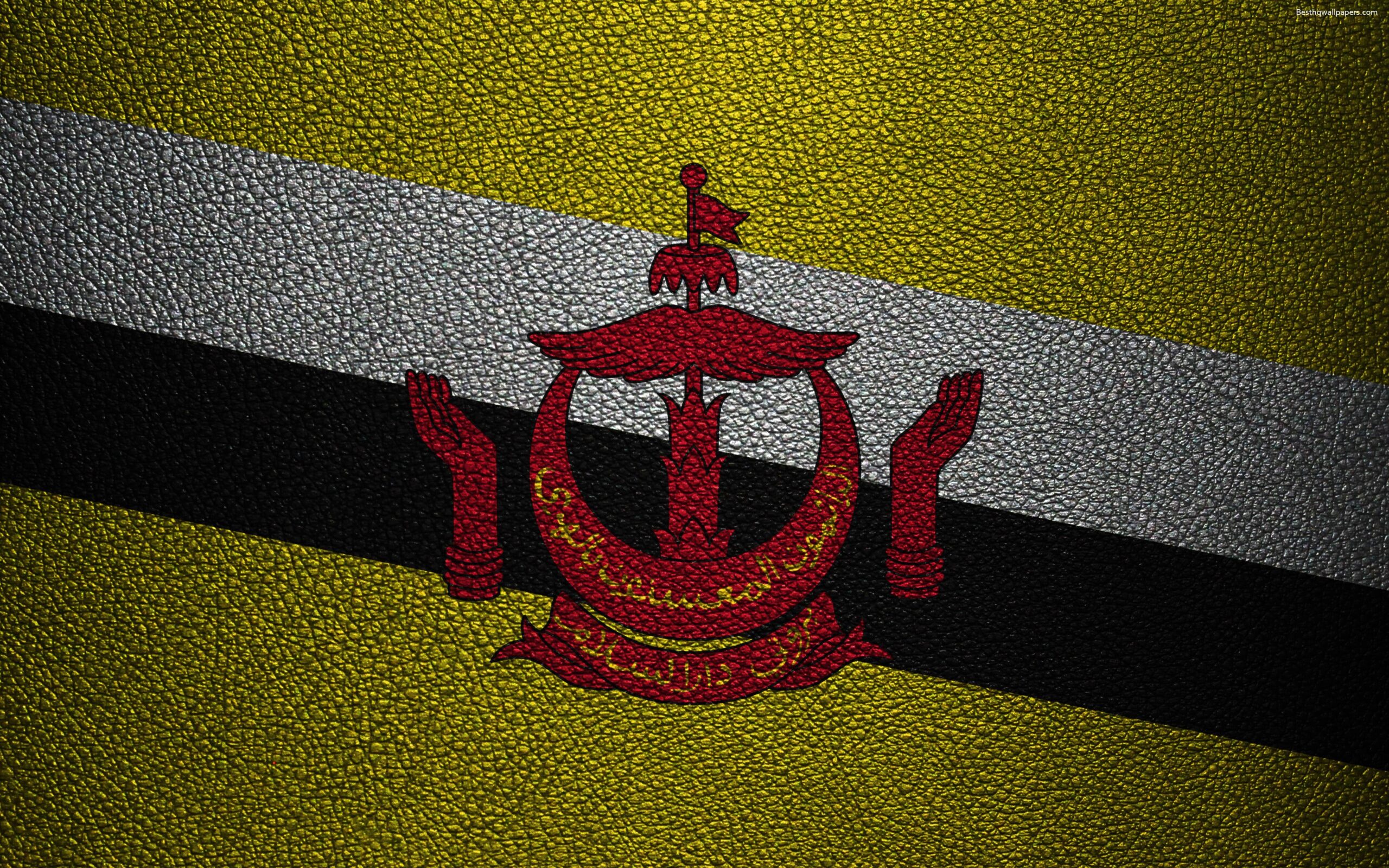 Download wallpapers Flag of Brunei, 4k, leather texture, Brunei flag