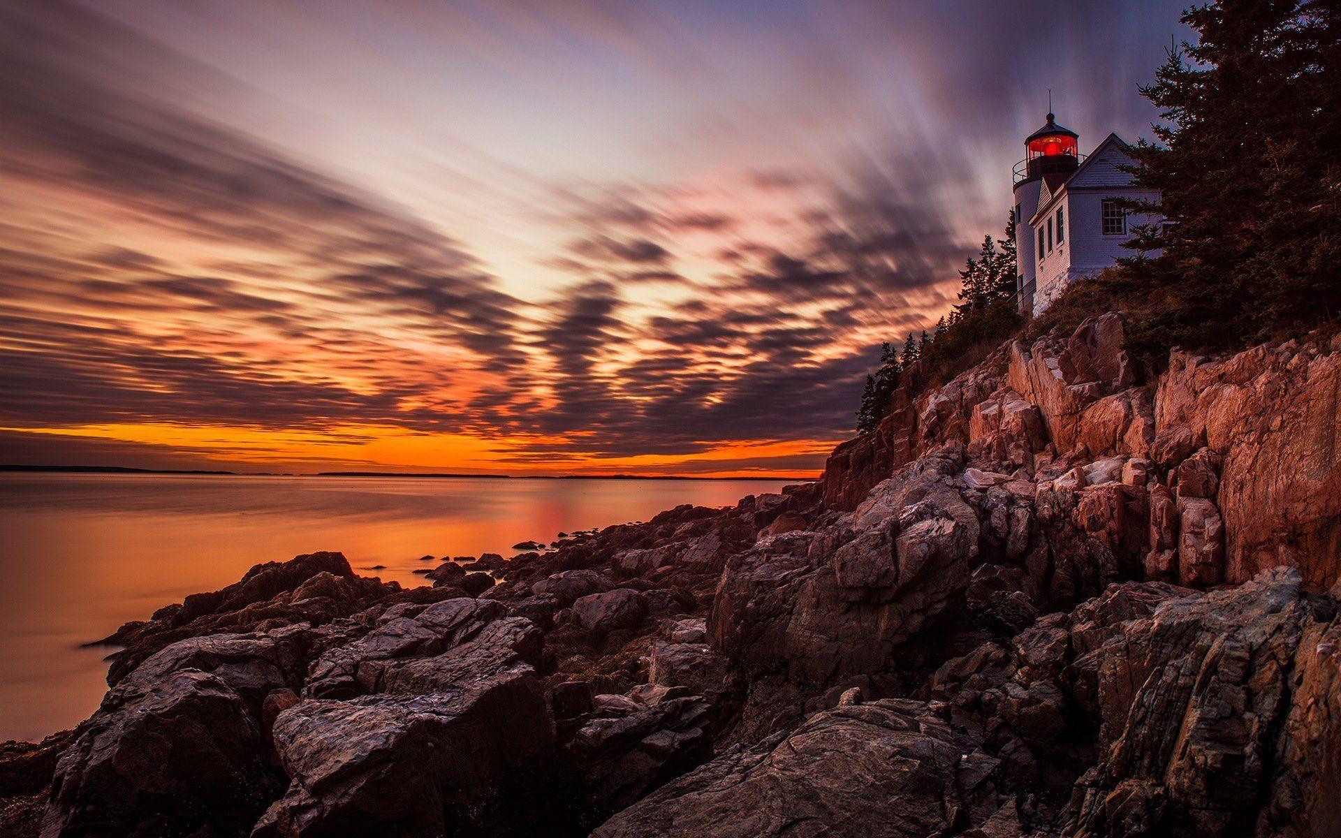 acadia national park sunset lighthouse HD wallpapers