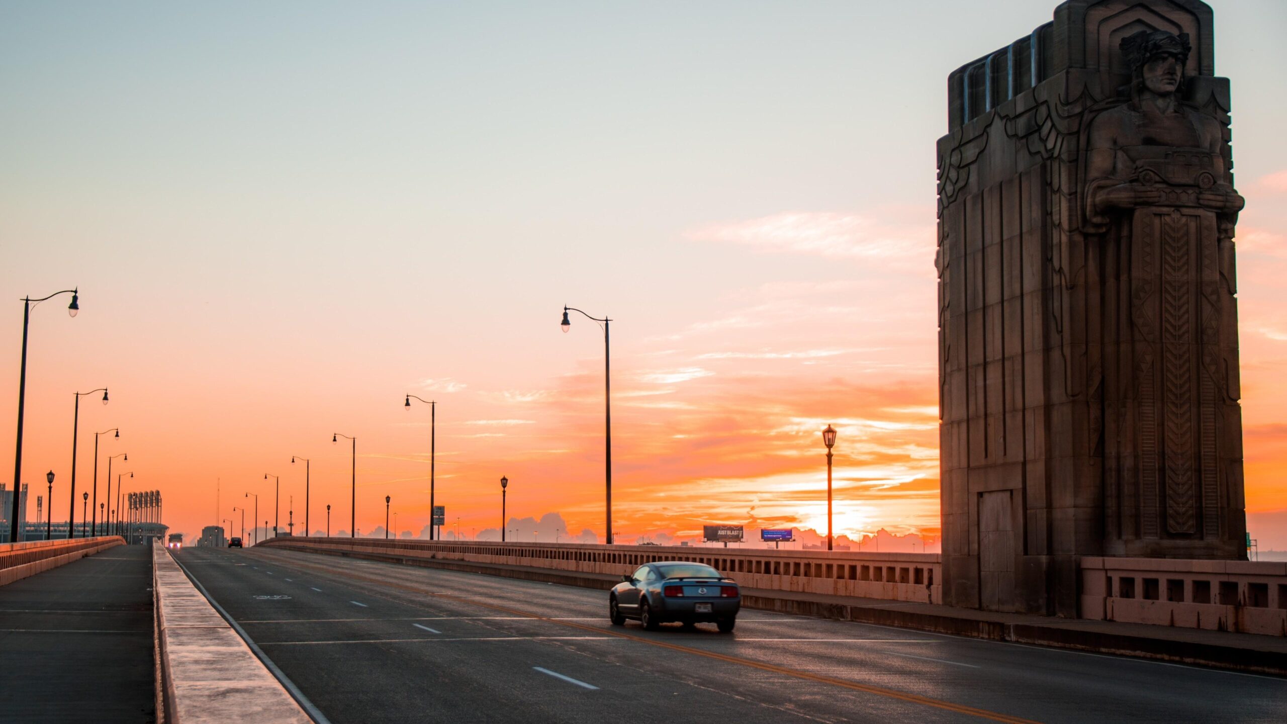 Download Usa Ohio, Cleveland, Sunset, Car, Road Wallpapers