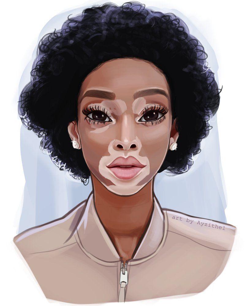 Semi realistic digital portrait of Winnie Harlow by Ayzithell on