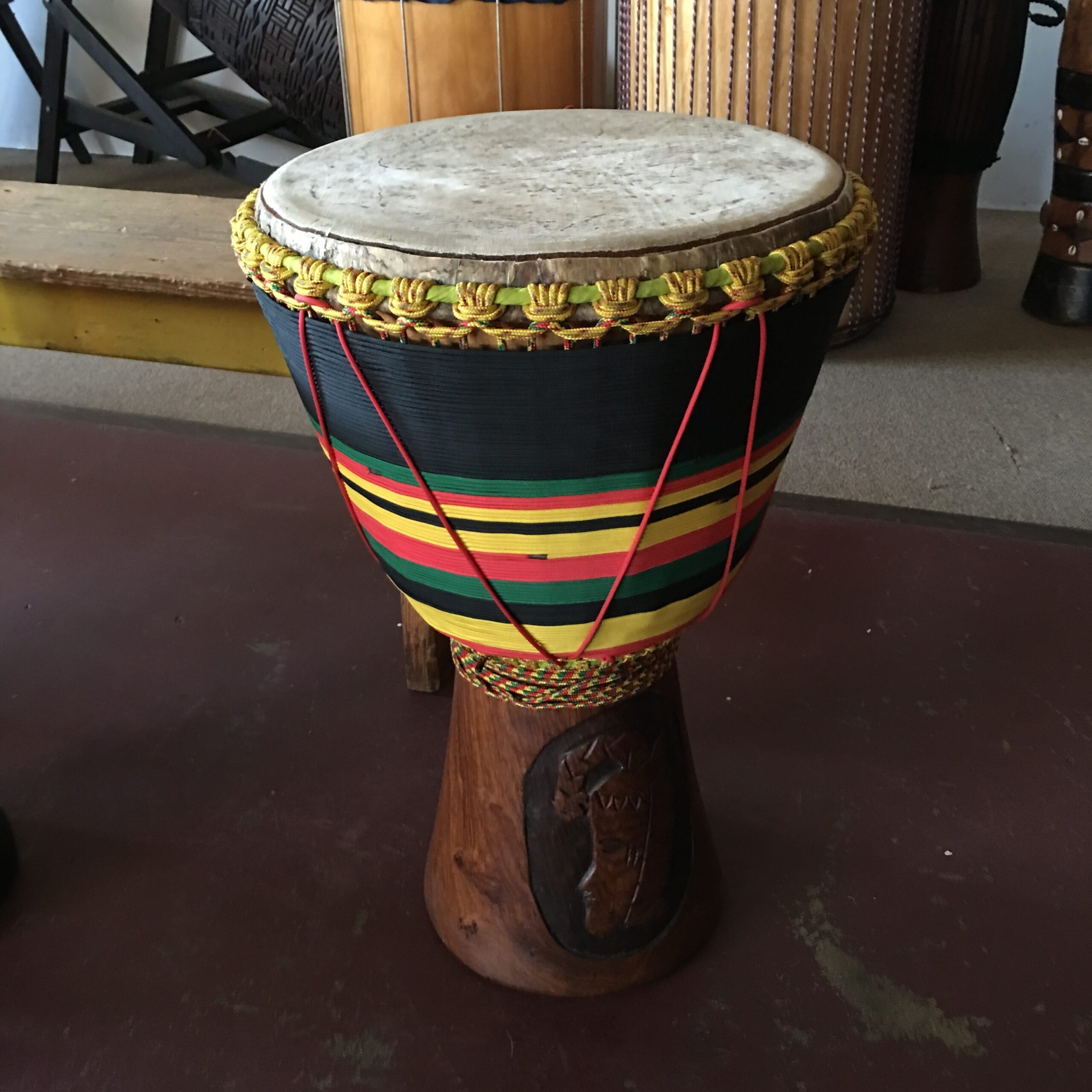 brown green black and yellow stripe djembe free image