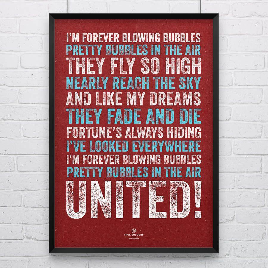 west ham united ‘bubbles’ football song print by true colours