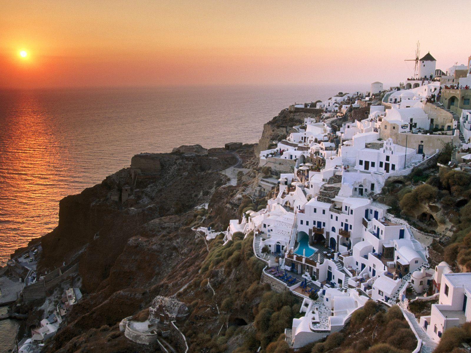 Sunset In Santorini Island Desktop Wallpapers