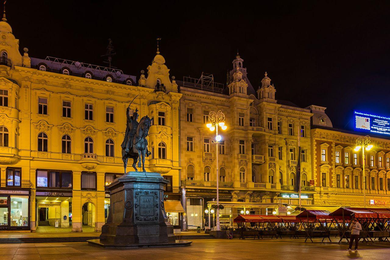 Wallpapers City of Zagreb Croatia Monuments Evening Street lights