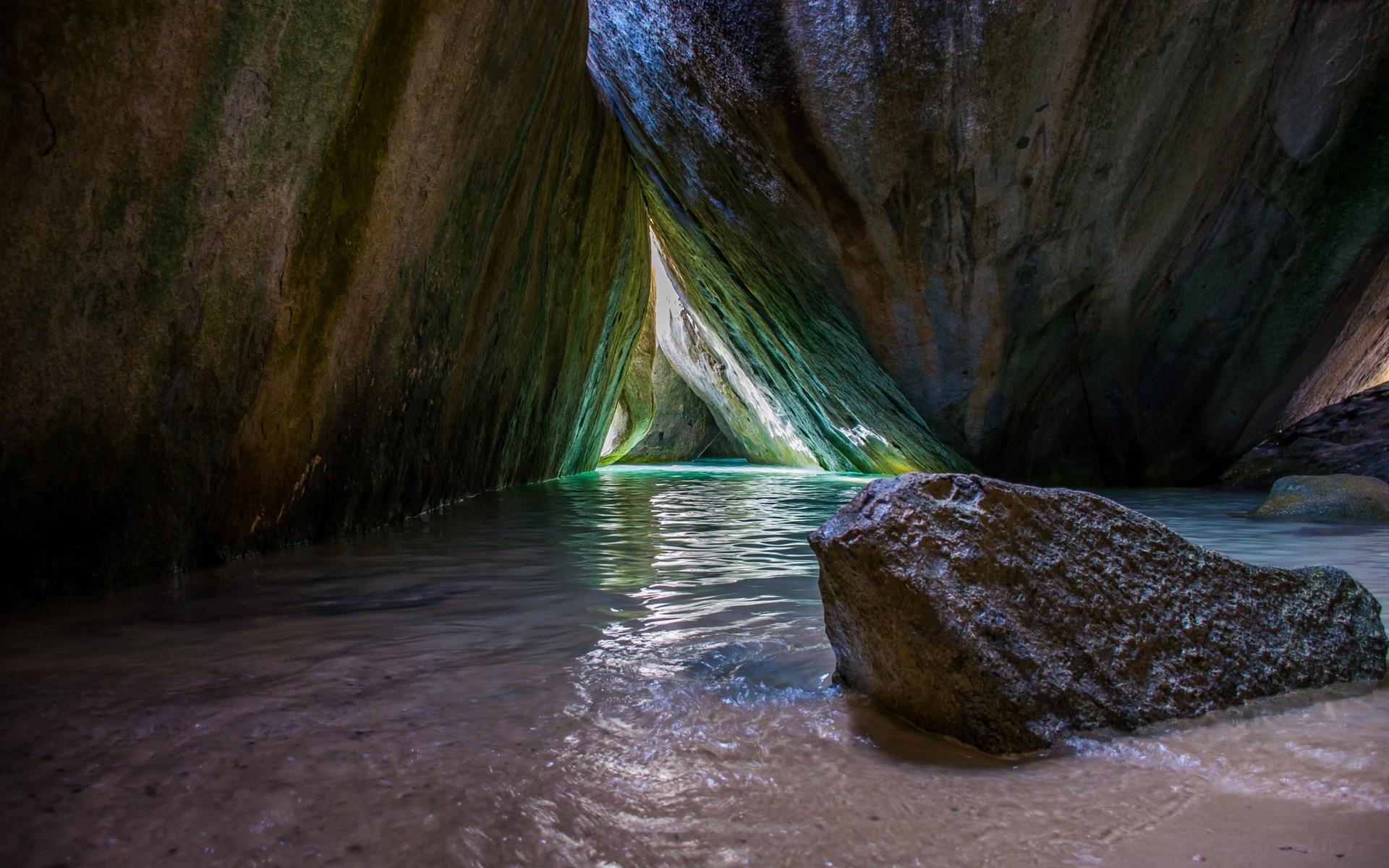 nature, Landscape, Cave, Sea, Rock, Sand, British Virgin Islands