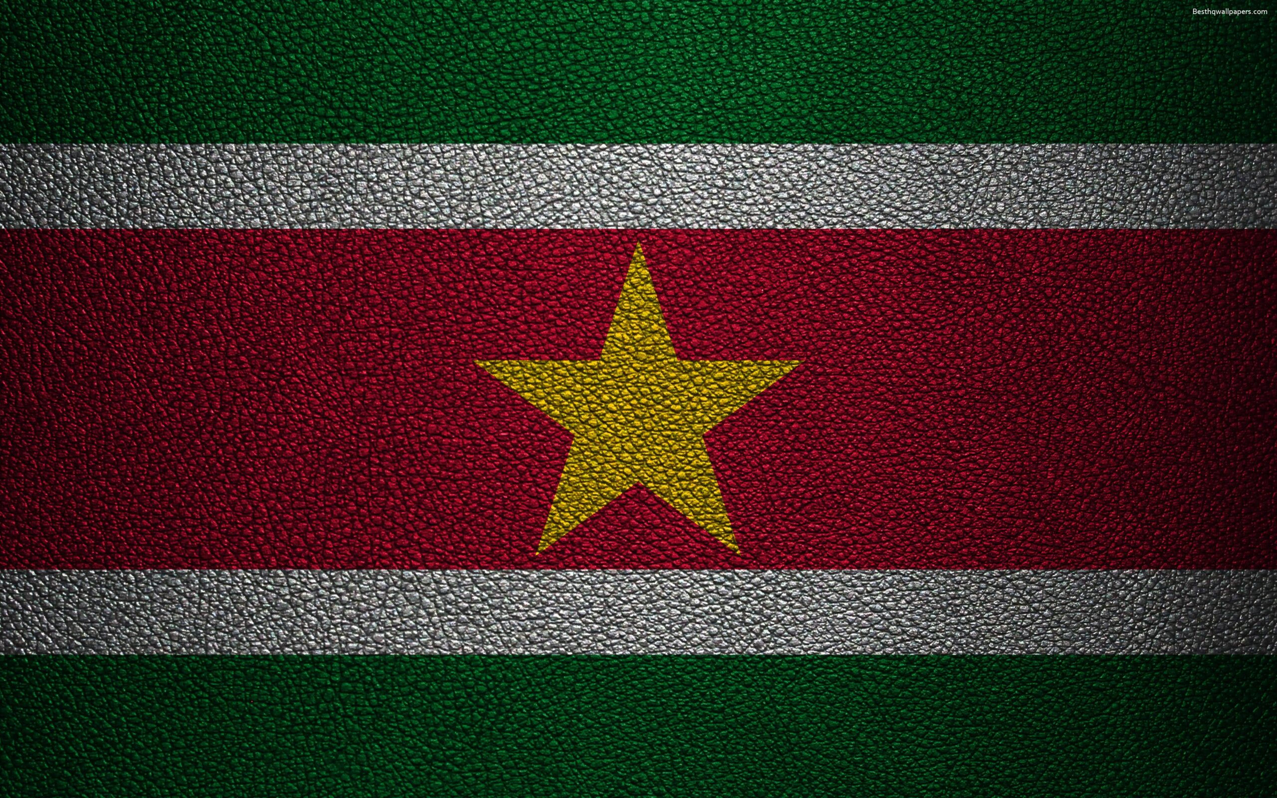 Download wallpapers Flag of Suriname, 4K, leather texture