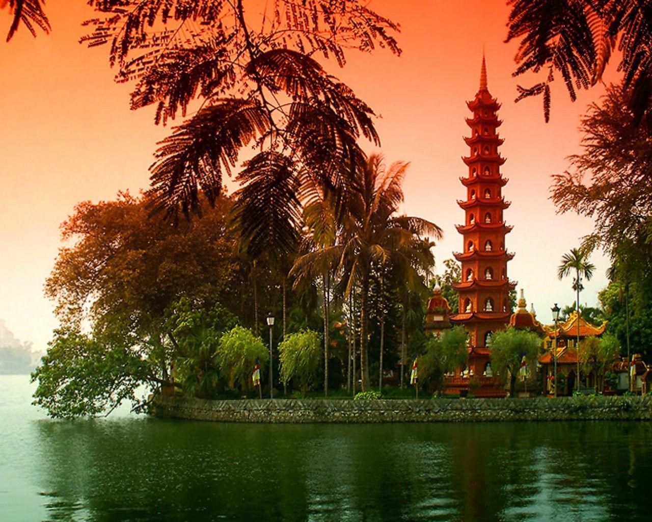 Hanoi Tag wallpapers: Hanoi Temple Vietnam Lake Photography Di