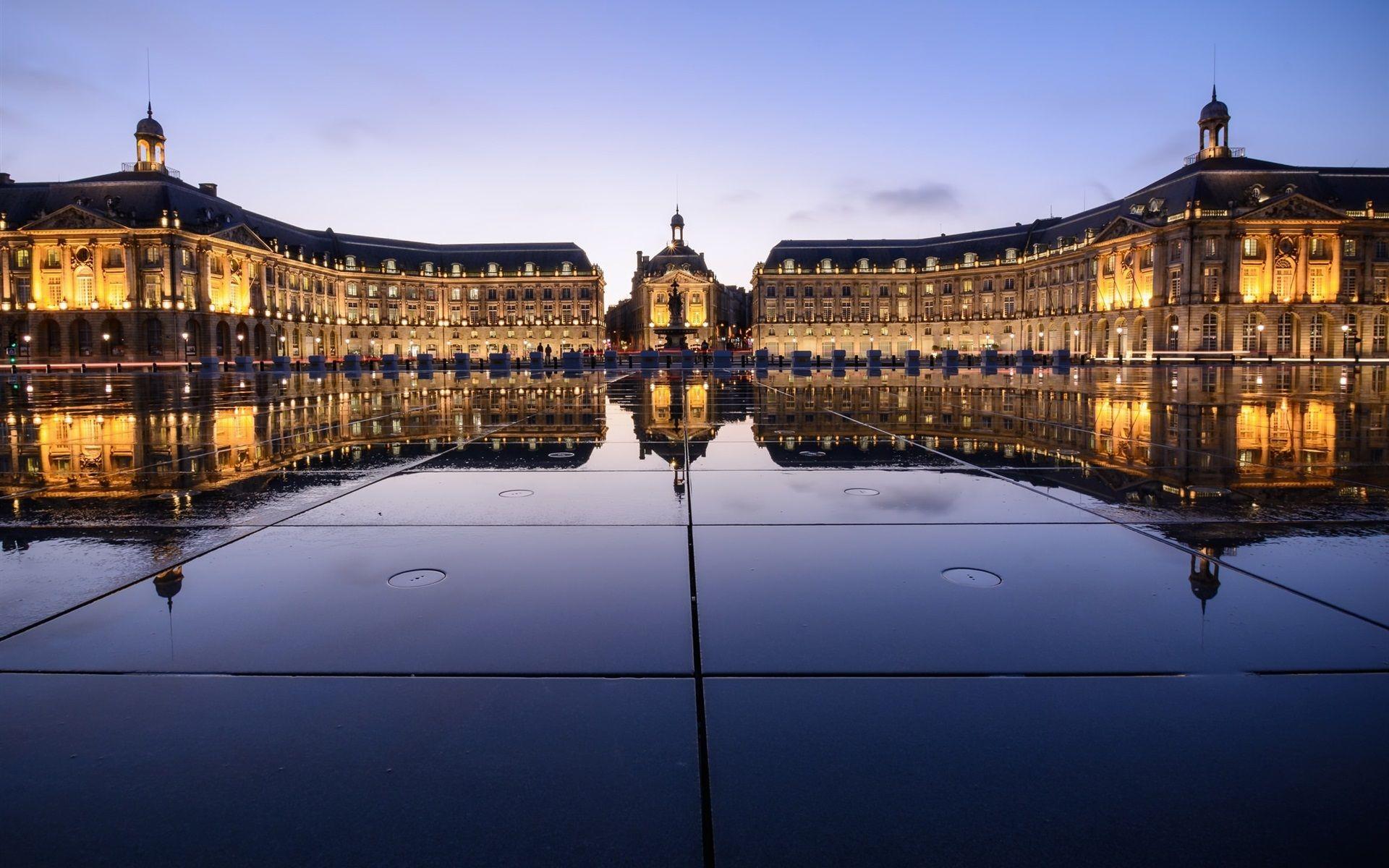 Wallpapers Place de la bourse, Bordeaux, France, night, lights