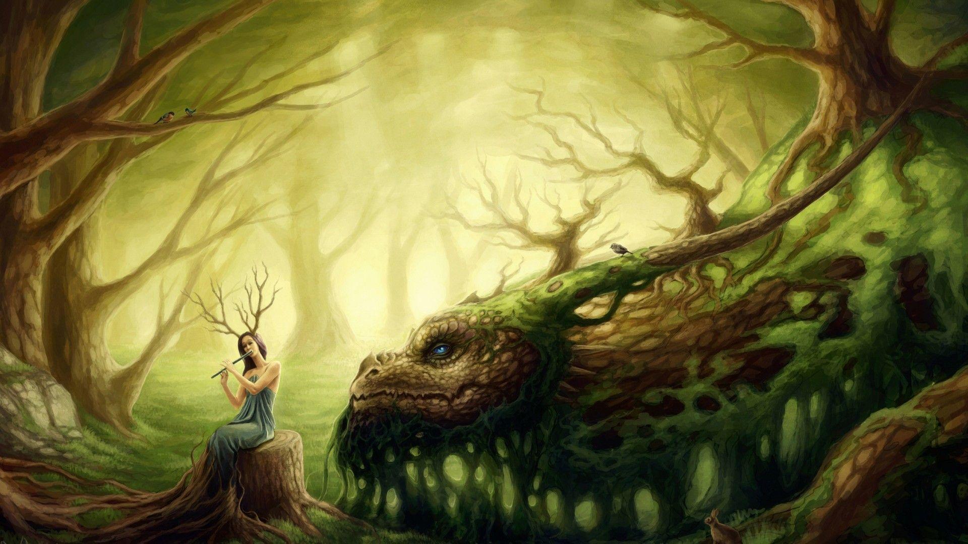 Forest Fairy playing the flute wallpapers and image