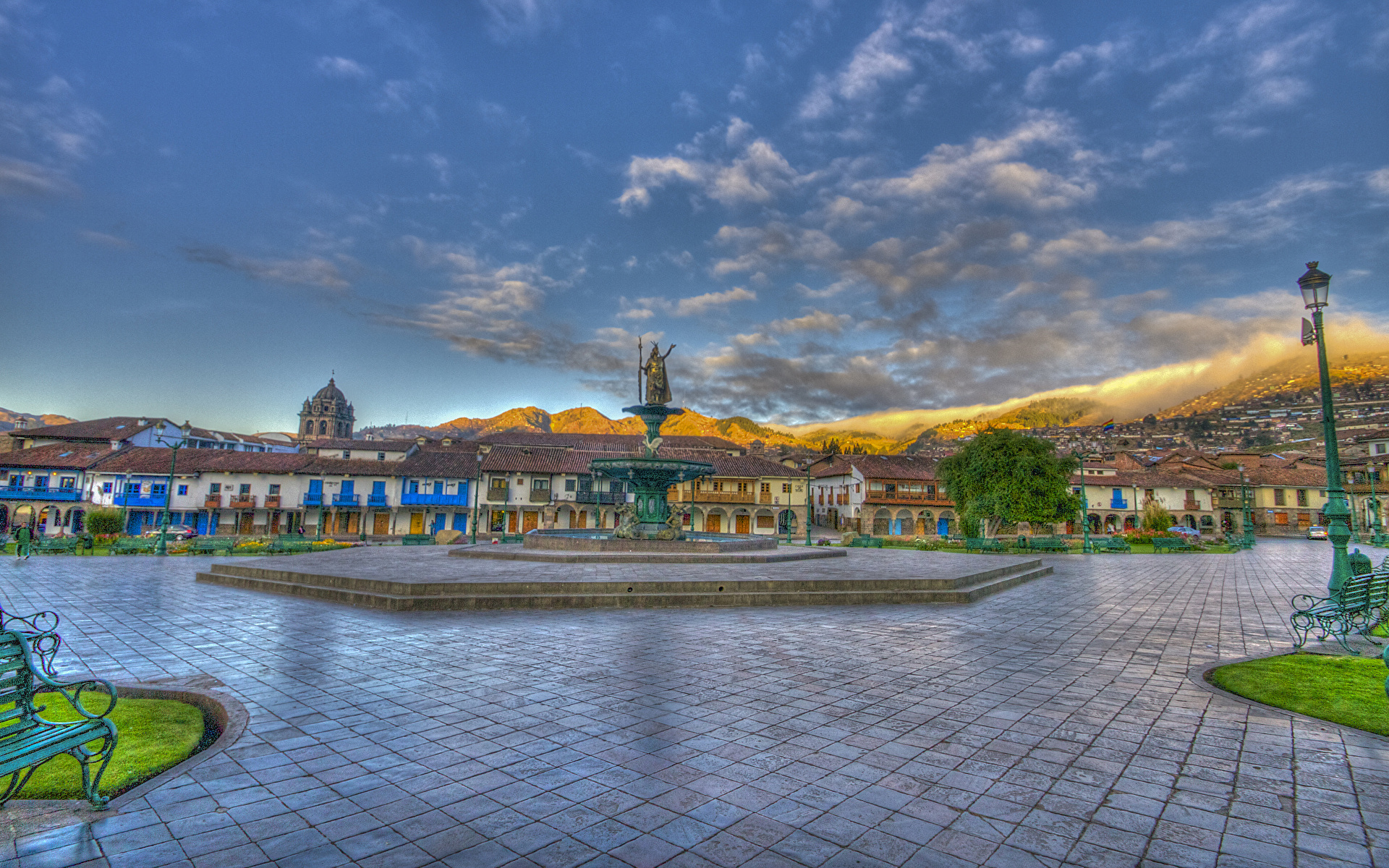 Photos Peru Fountains Cusco HDRI Sky Street Cities