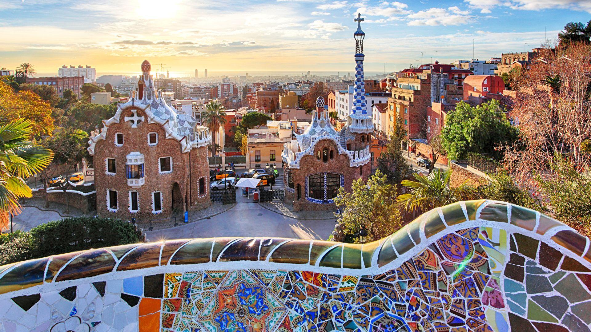 Image Barcelona Spain Park Guell Parks Cities Houses