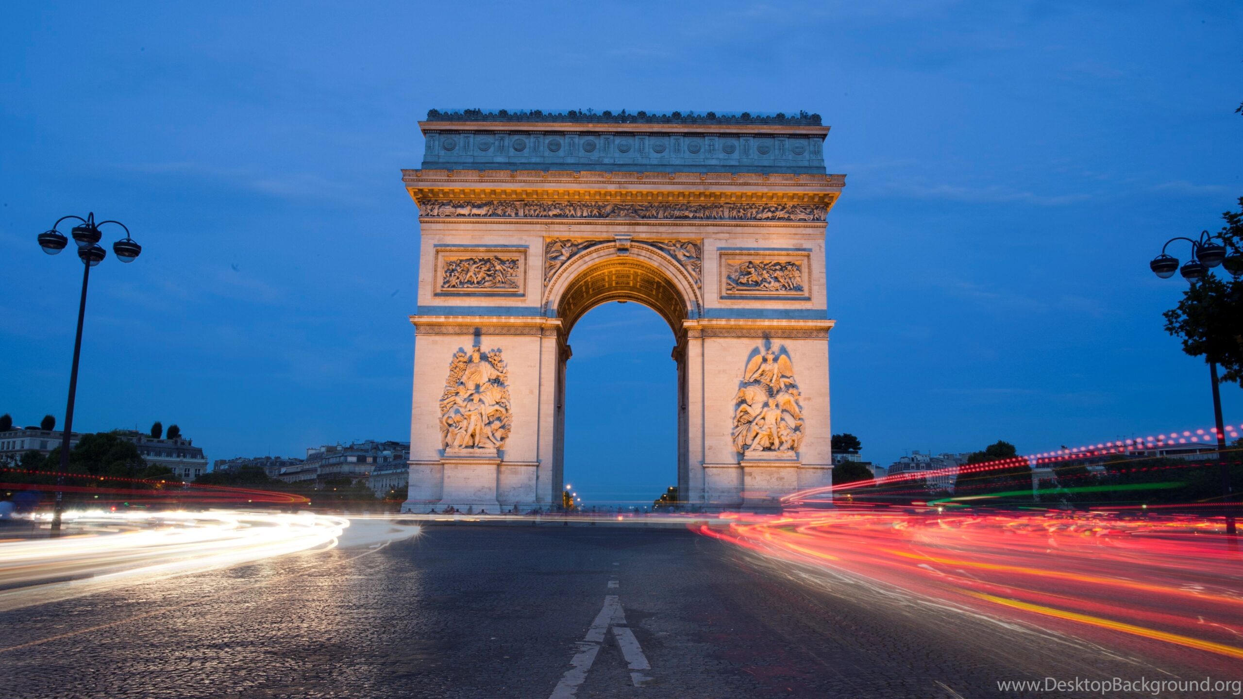 Arc De Triomphe From Paris At Twilight Wallpapers Desktop Backgrounds