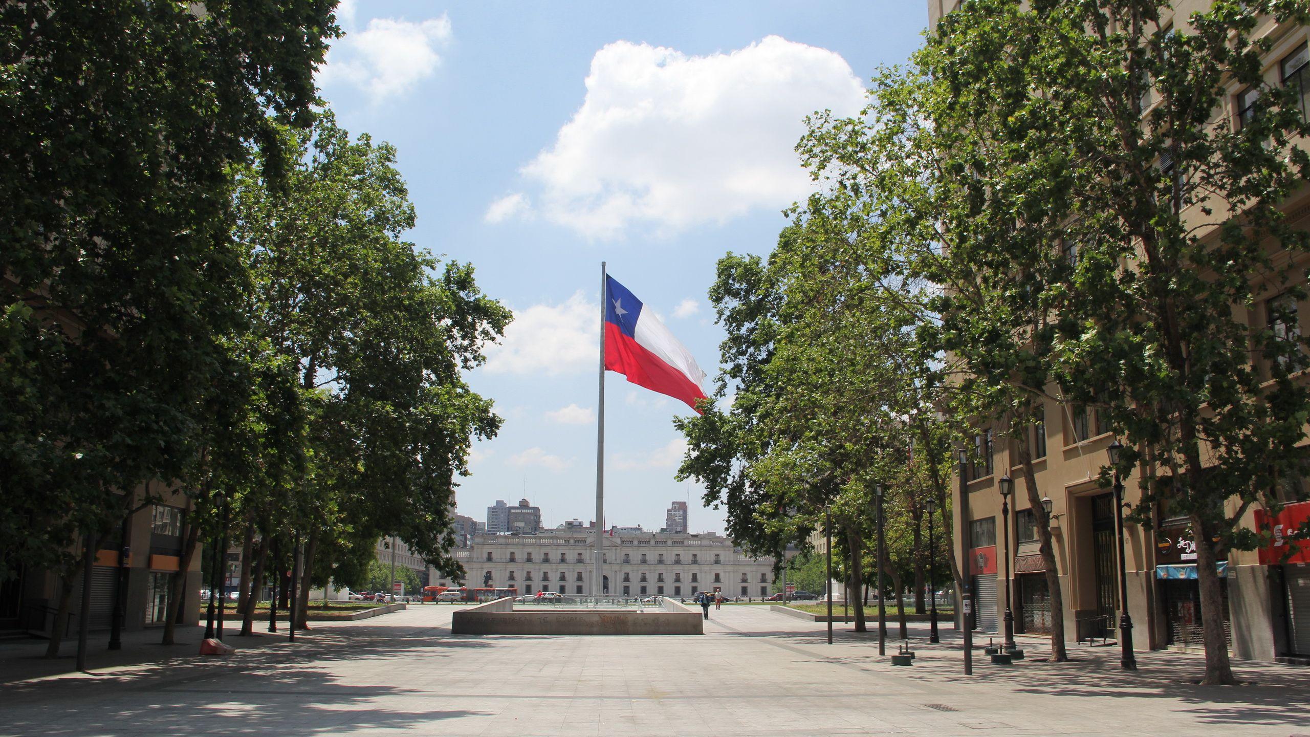 Photo Santiago Chile Flag Street Trees Cities