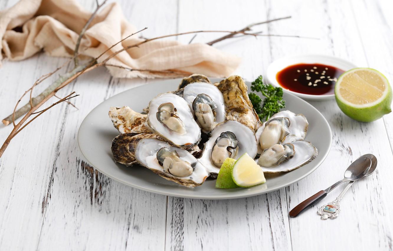 Wallpapers lime, seafood, soy sauce, mussels image for