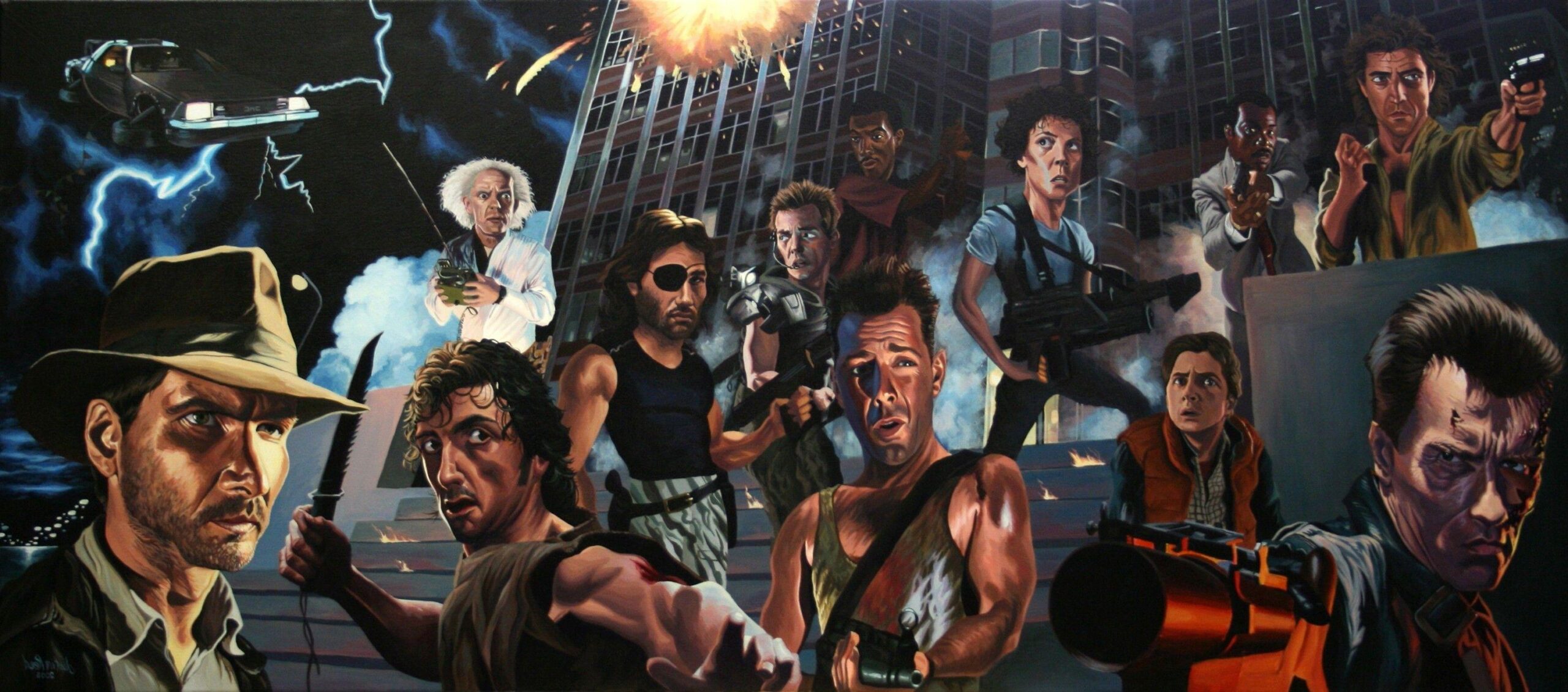 movies, Caricature, Terminator, Indiana Jones, Die Hard, Back To