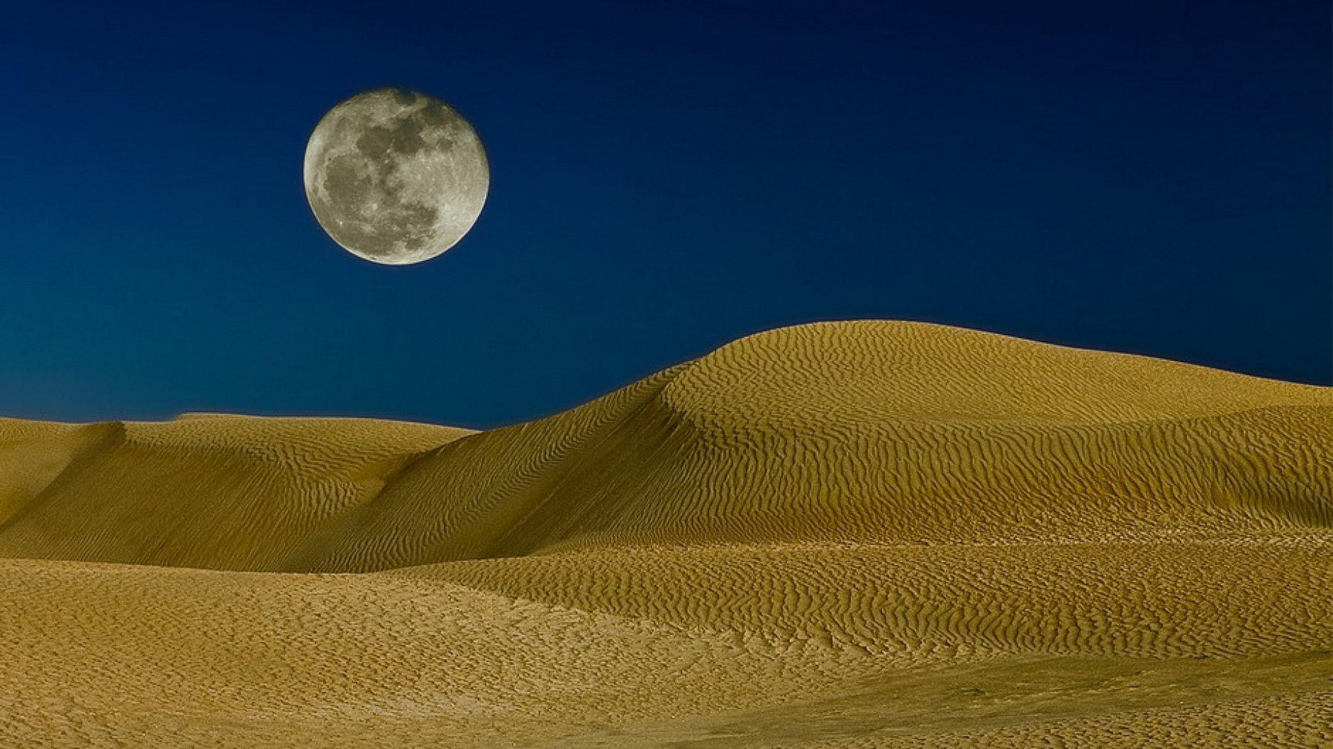 Moon over the sand dunes wallpapers and image