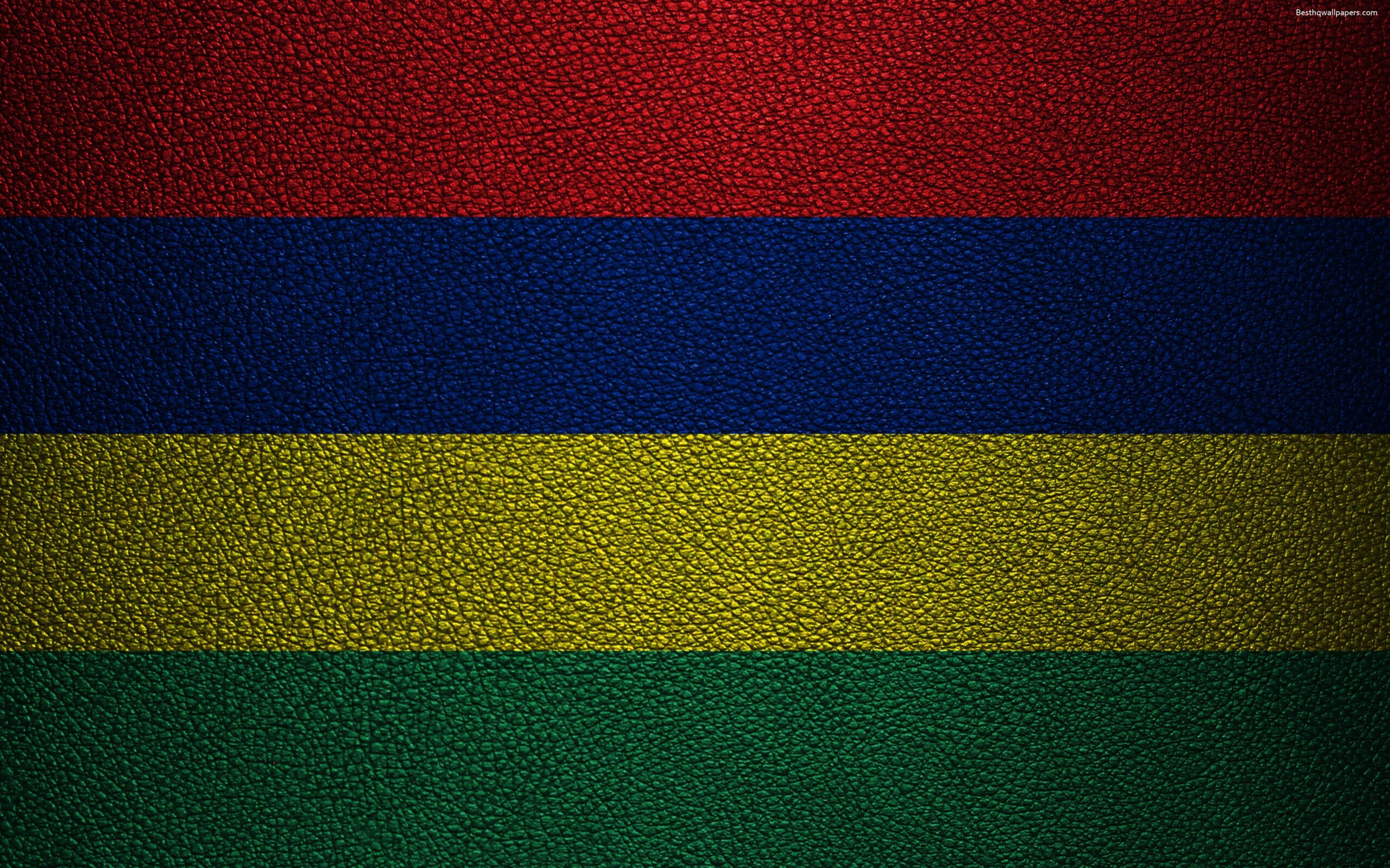 Download wallpapers Flag of Mauritius, 4k, leather texture, Africa