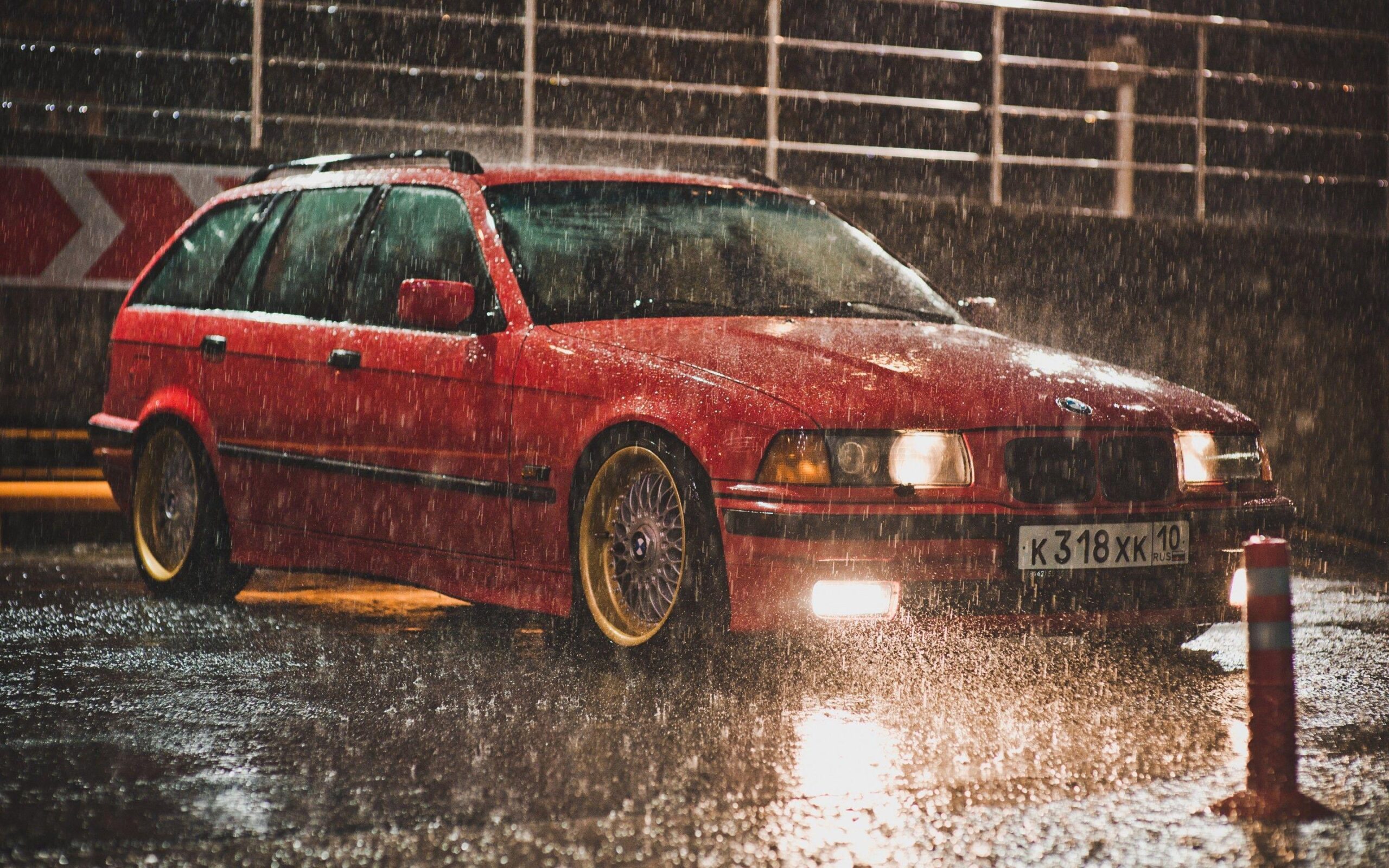 BMW e36 Touring red BBS rain tuning wallpapers