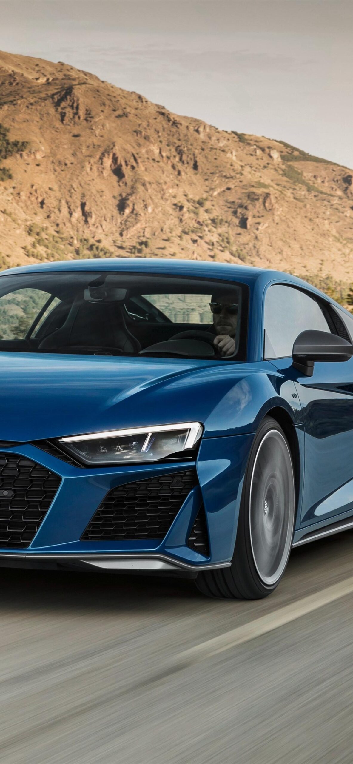 Audi R8 2019 blue car speed iPhone XS Max wallpapers