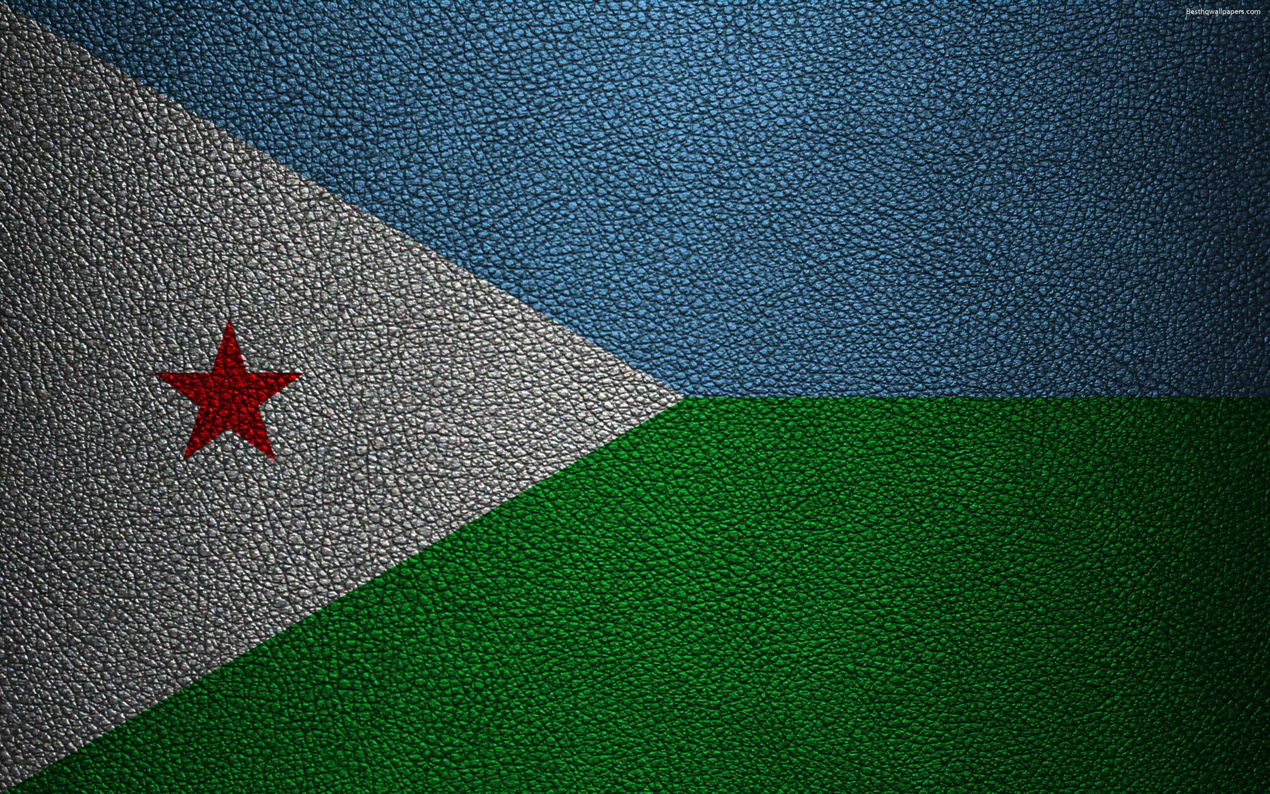 Download wallpapers Flag of Djibouti, leather texture, 4k