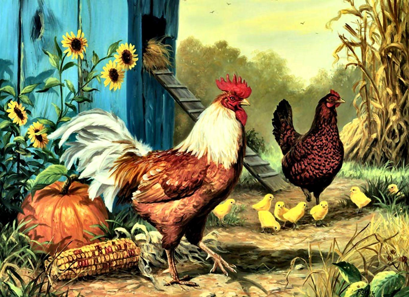 55+ Chickens Painting Wallpapers