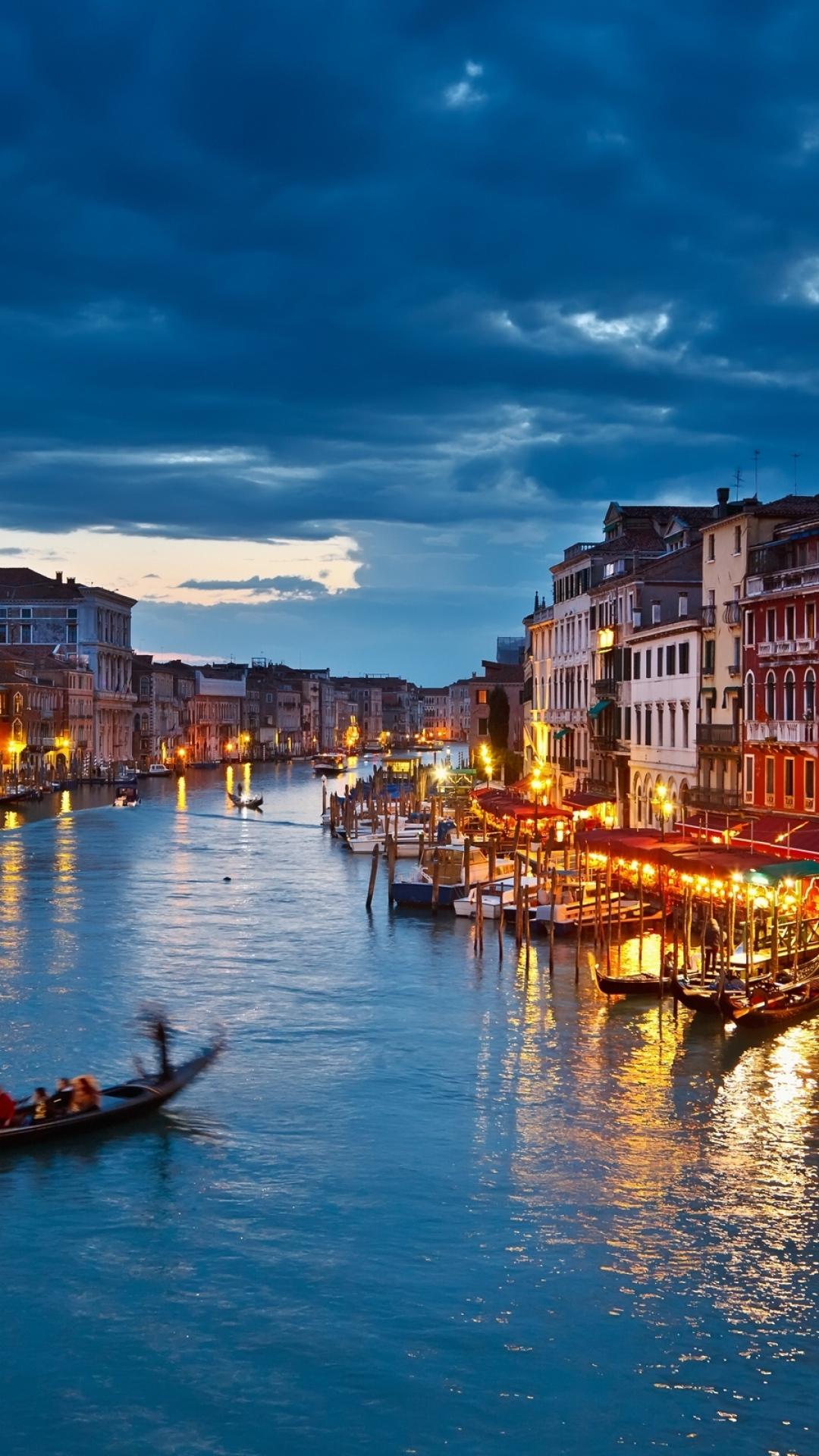 HD Backgrounds Venice Italy Night View Gondola Rides River Buildings