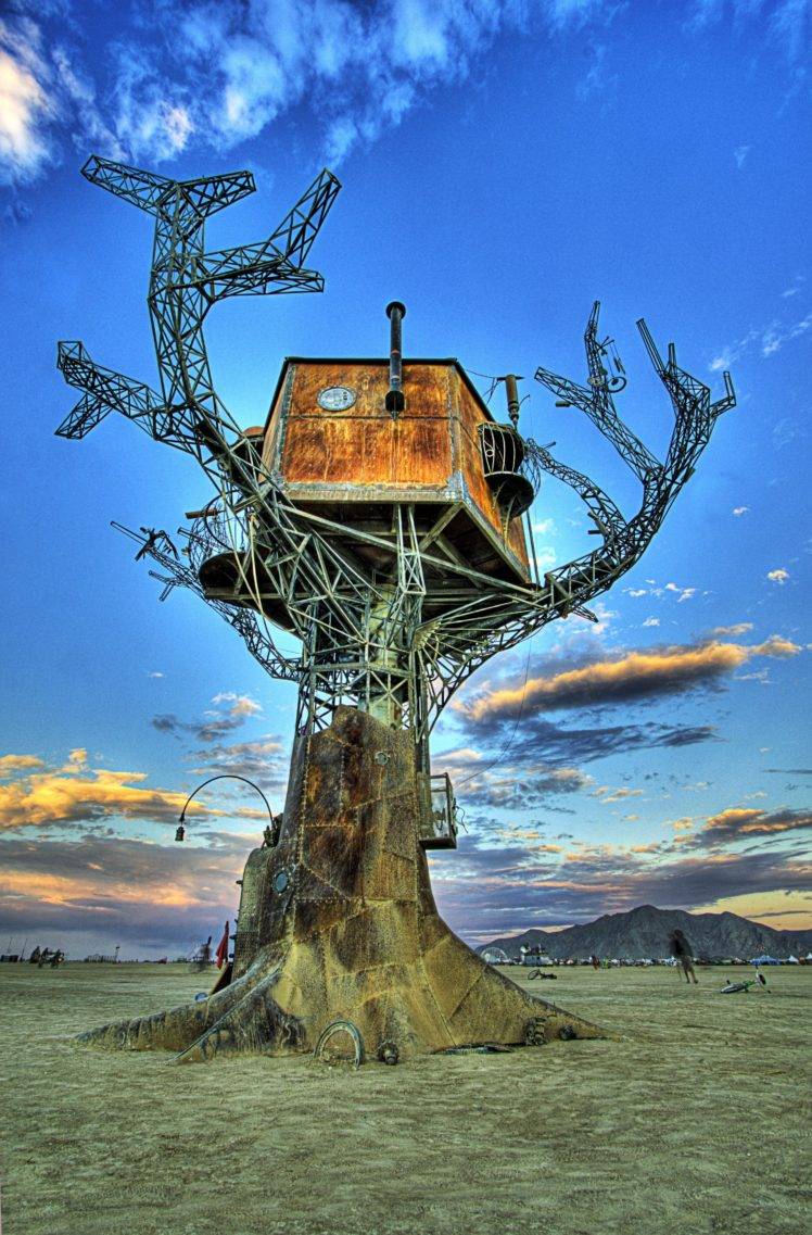 steampunk, Metal, Burning Man, Desert, Portrait display, Festivals