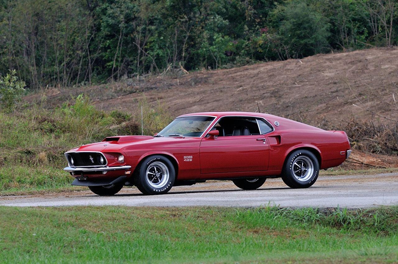 Wallpapers Ford 1969 Mustang Boss 429 Retro Wine color auto Side