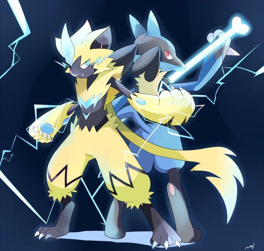 Zeraora and Lucario! by desrie3