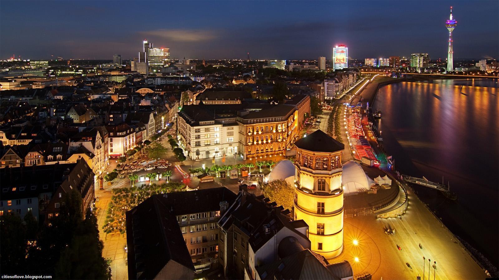 Düsseldorf Colourful German City Beautiful Night View Germany Hd