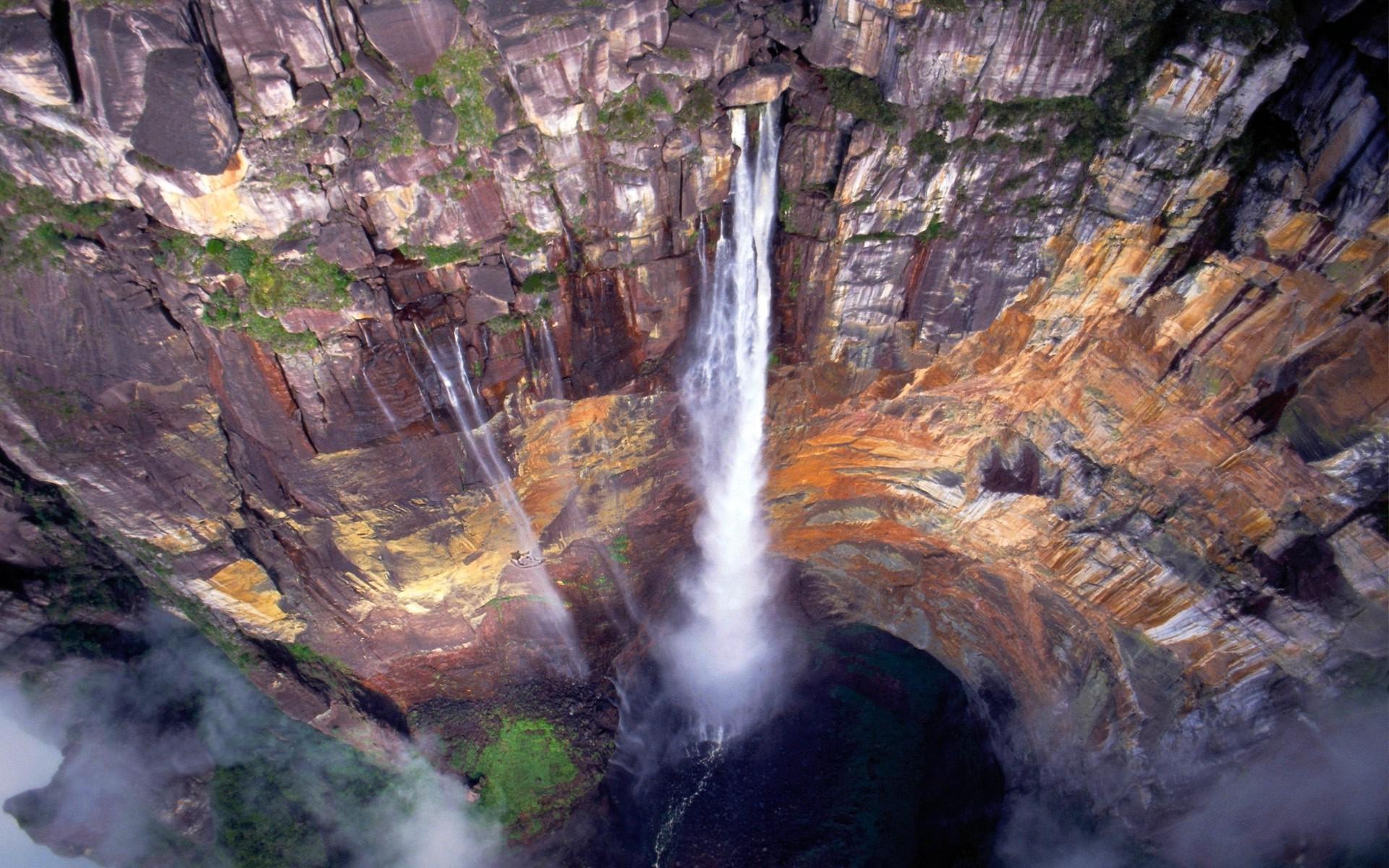 angel falls venezuela waterfall mountain cliff nature mist wallpapers