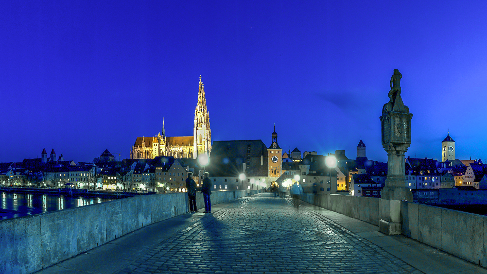 Wallpapers Germany Regensburg Bridges Night Street lights