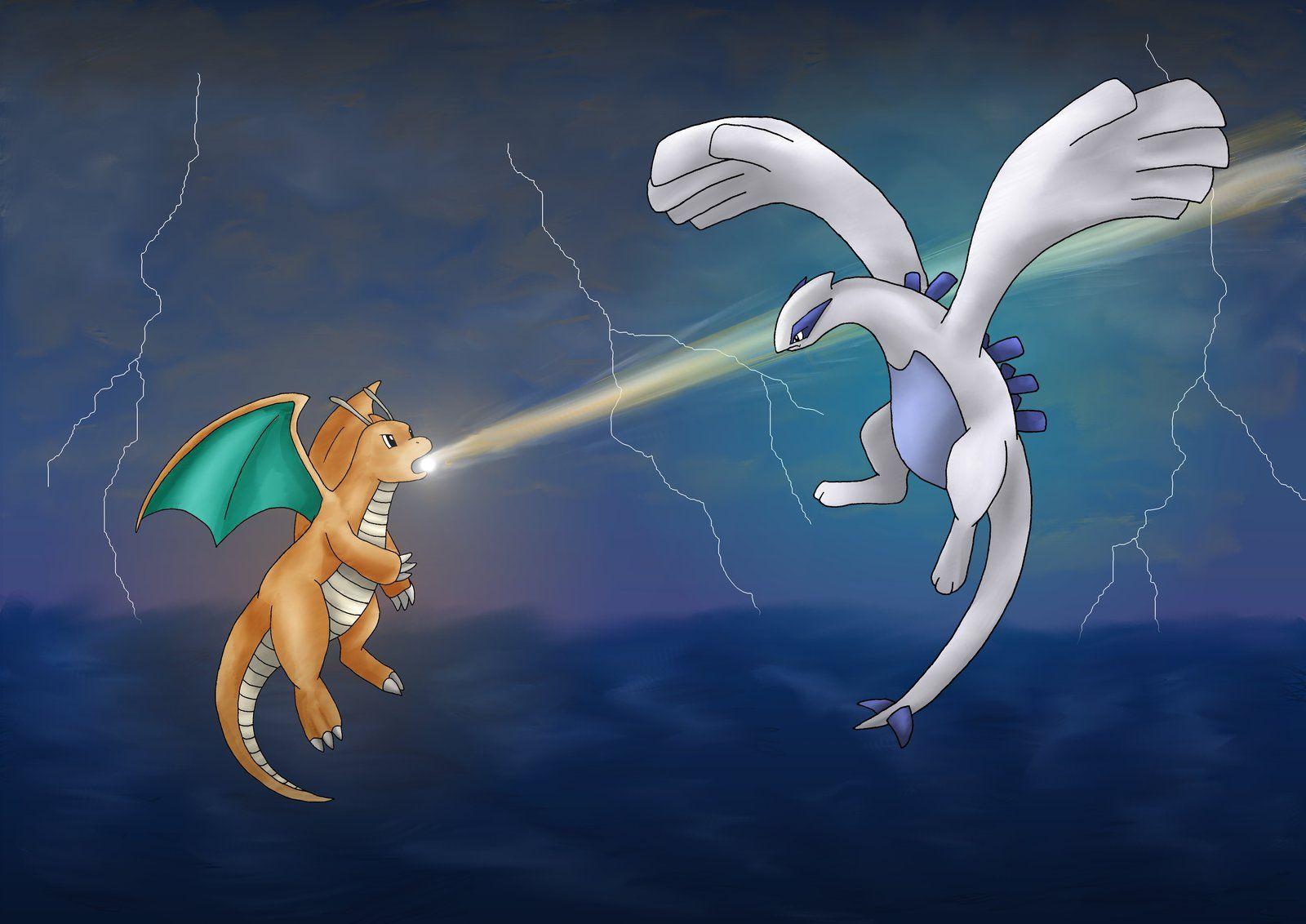 Dragonite vs. Lugia by artisticpuppy